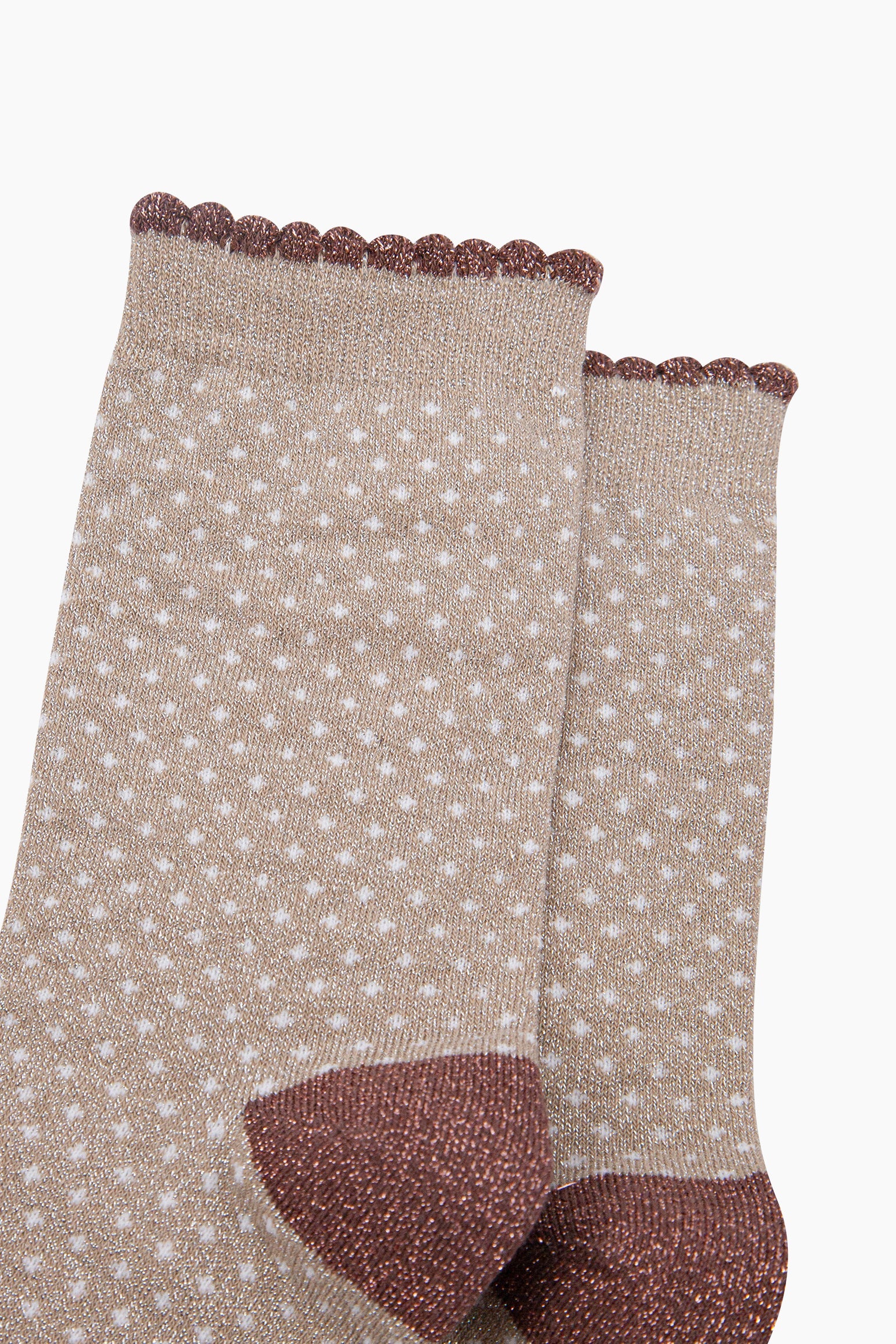 Beige Sock Talk Beige Polka Dots Combed Cotton Glitter Socks, Image 2 of 4
