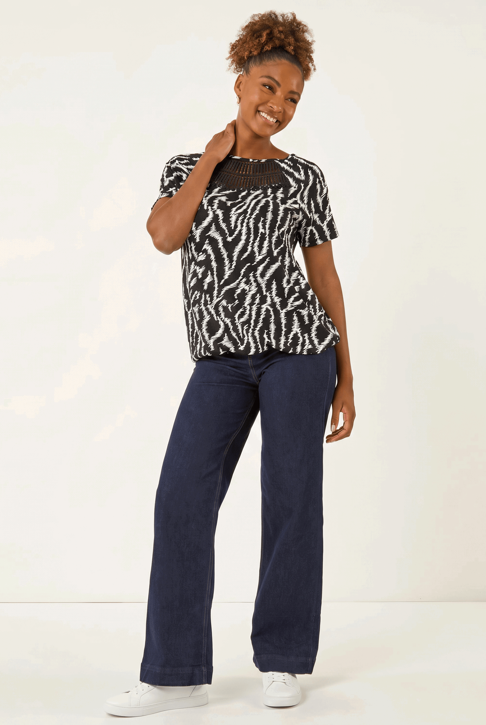 Black Abstract Crochet Stretch T-Shirt, Image 3 of 5