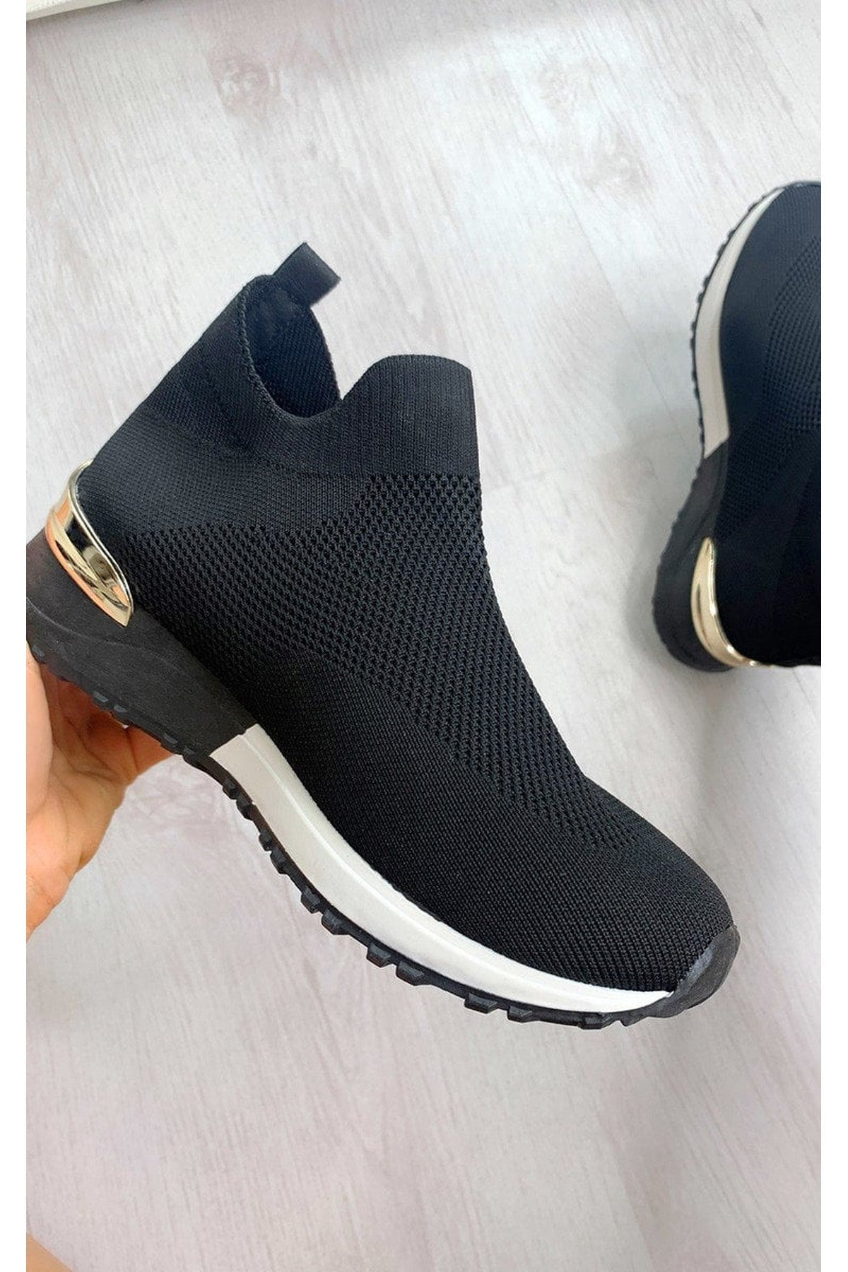 Black iKrush Black Jessi Slip On Sock Wedge Trainers, Image 8 of 8