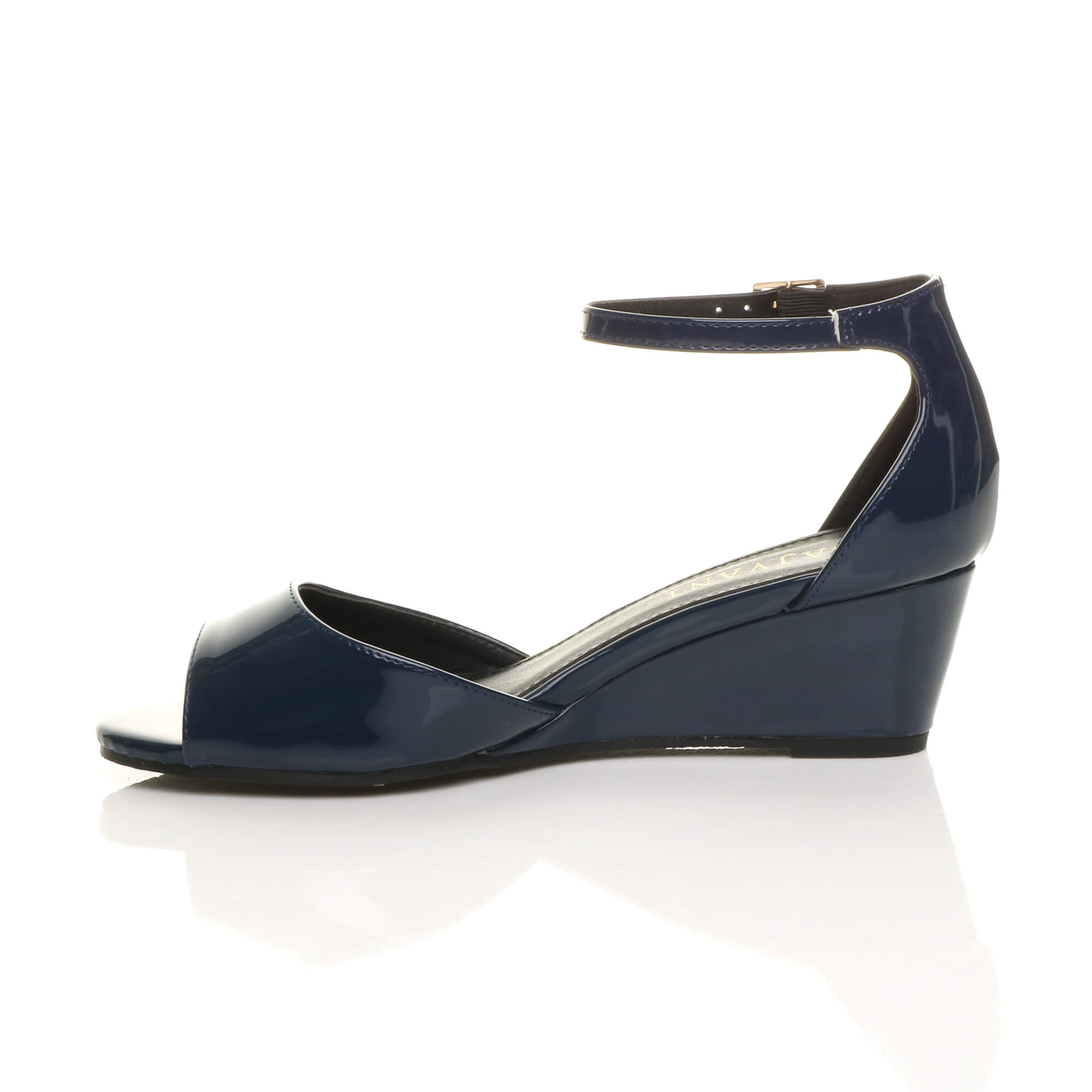 Navy Blue AJVANI Navy Blue Mid Wedge Heel Ankle Strap Sandals, Image 3 of 5