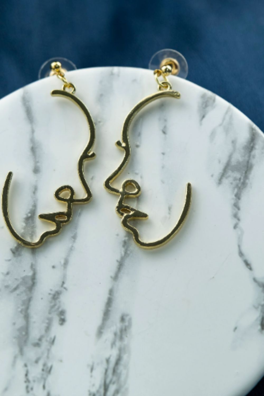 Gold Face Profile Drop Earrings, Image 2 of 3