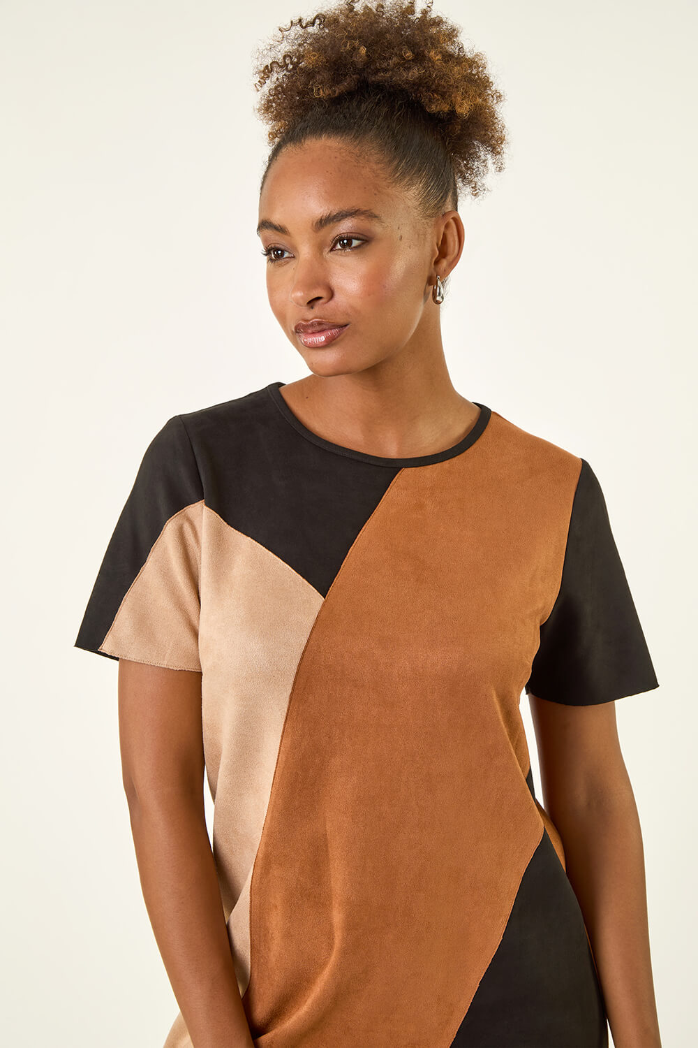 Amber Panelled Faux Suede Shift Stretch Dress, Image 5 of 5