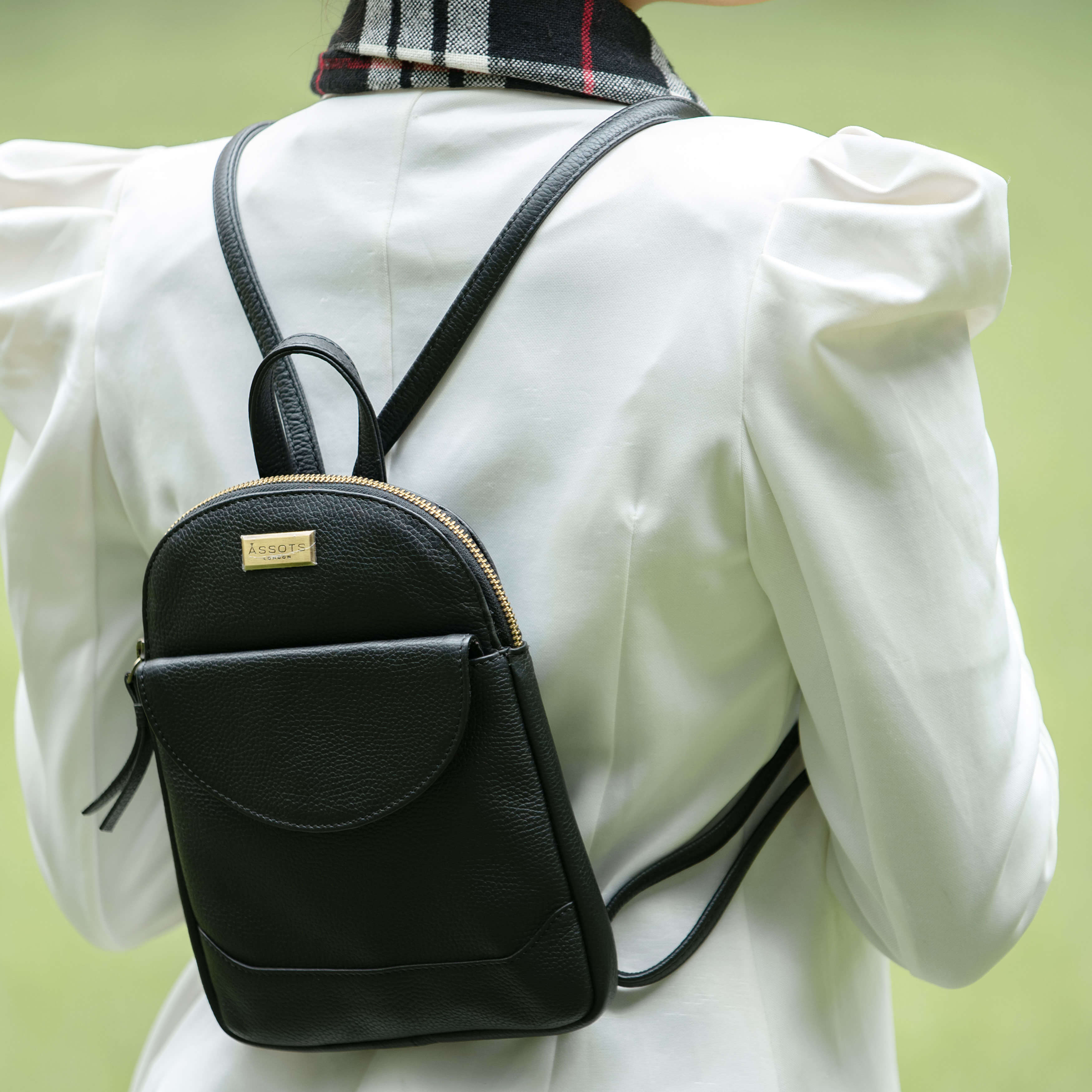 Black Assots London Black 'GEORGE' Pebble Grain Mini Leather Backpack, Image 2 of 3
