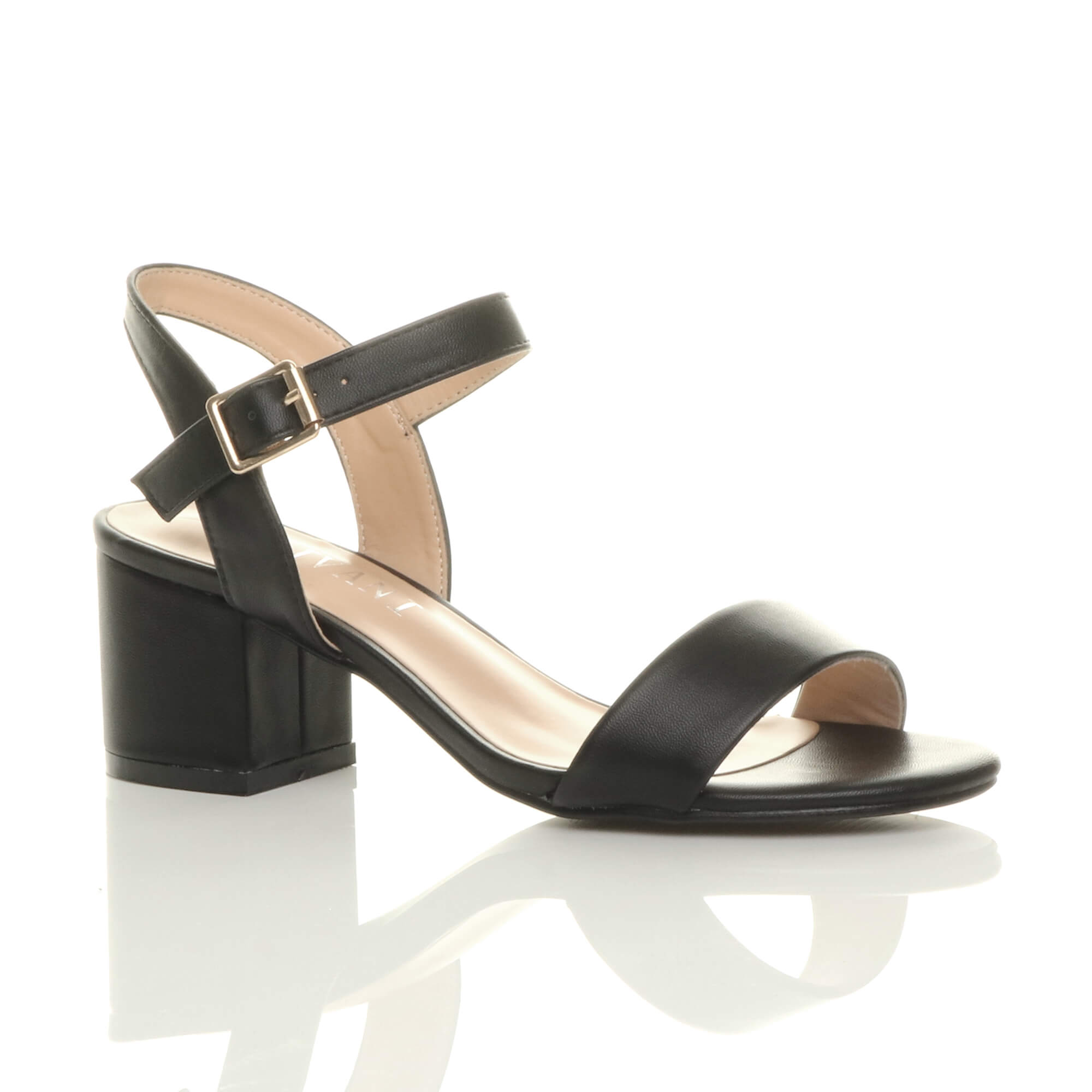 Black Mid Block Heel Strappy Sandals