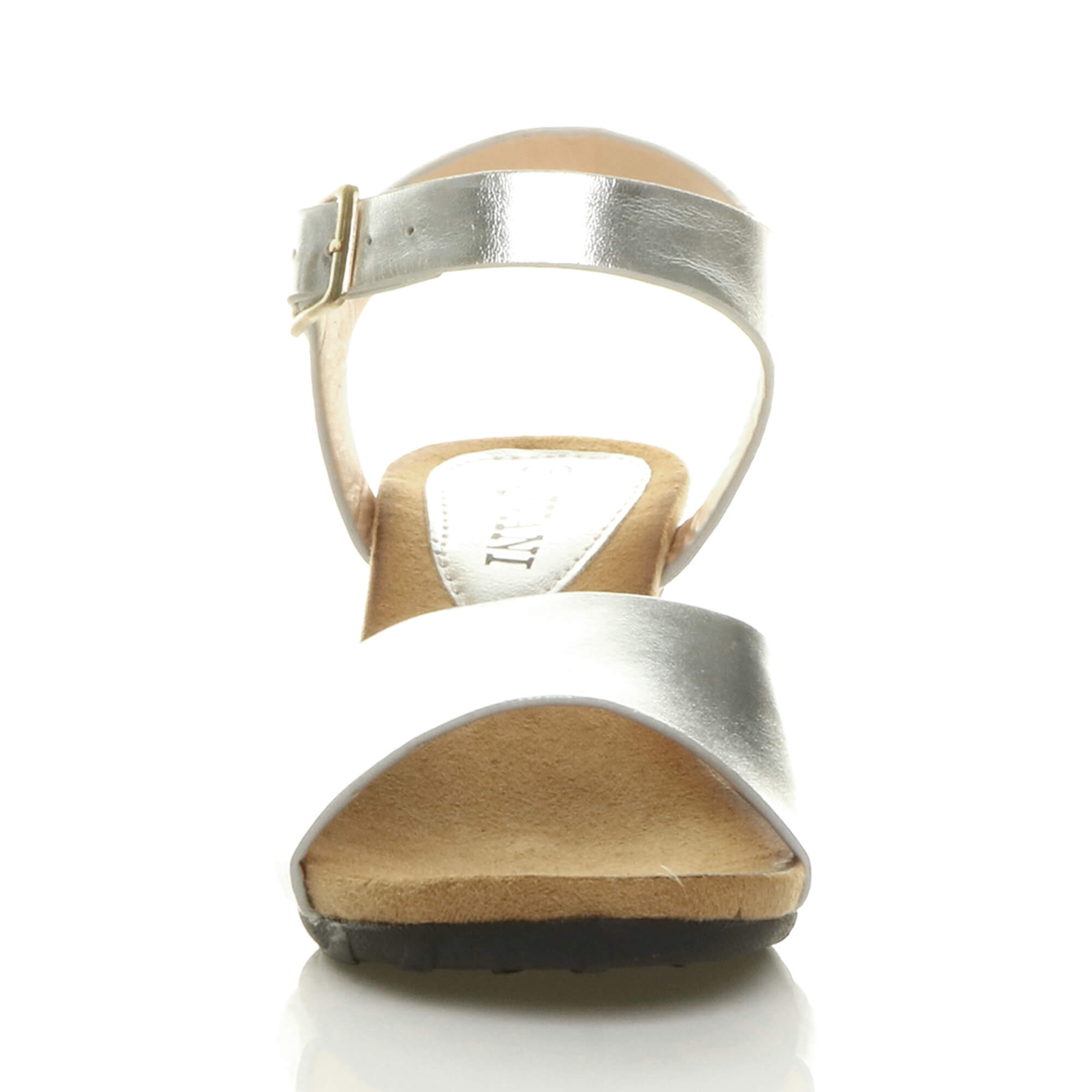 Silver Low Wedge Heel Buckle Sandals, Image 5 of 7