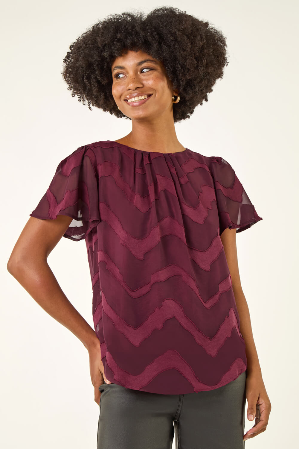 Wine Jacquard Zig Zag Top, Image 5 of 5