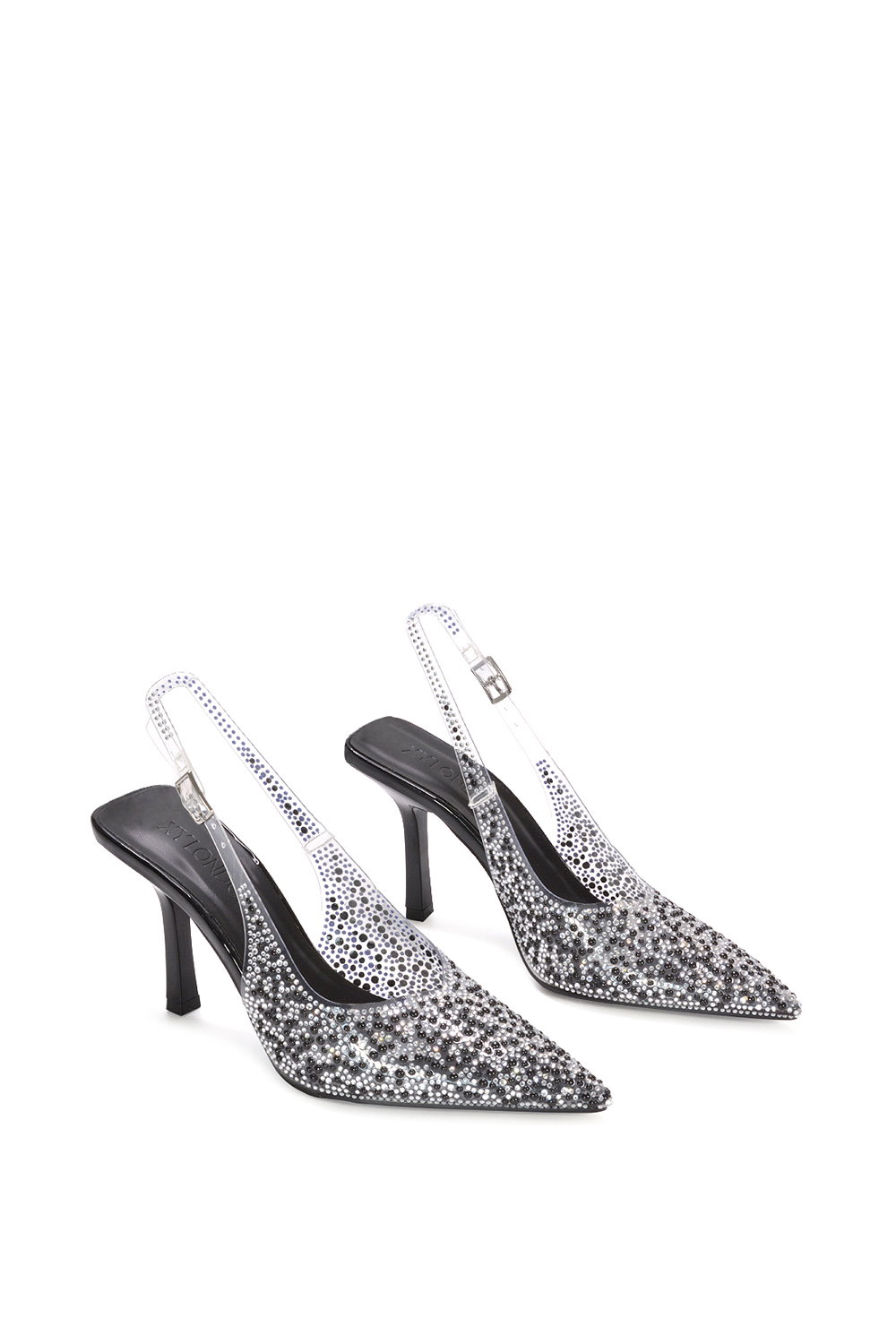 Black XY LONDON Black 'Pauline' Perspex Slingback High Heels With Crystal Details, Image 5 of 6