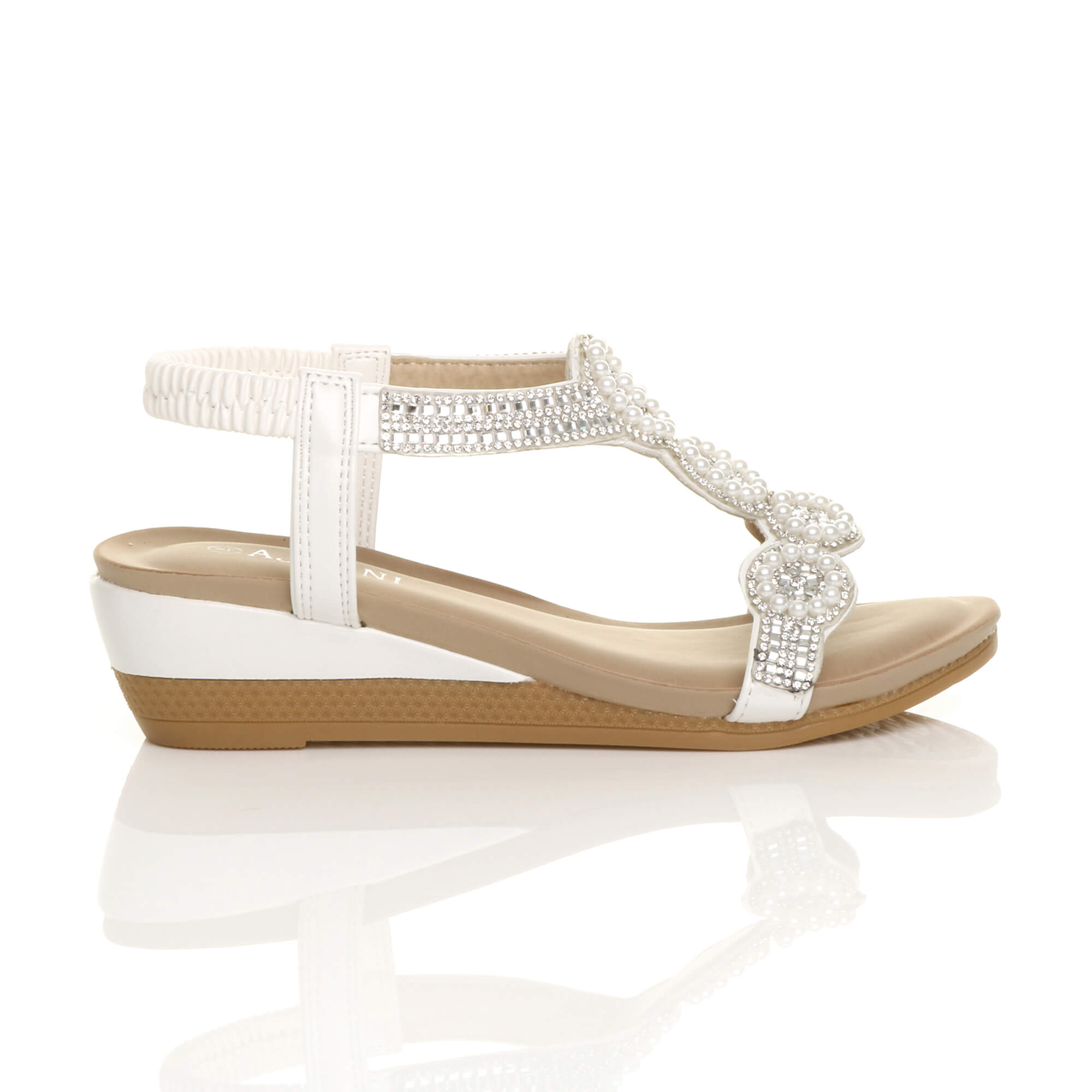 White AJVANI White Mid Wedge Diamante Slingback Sandals, Image 2 of 6