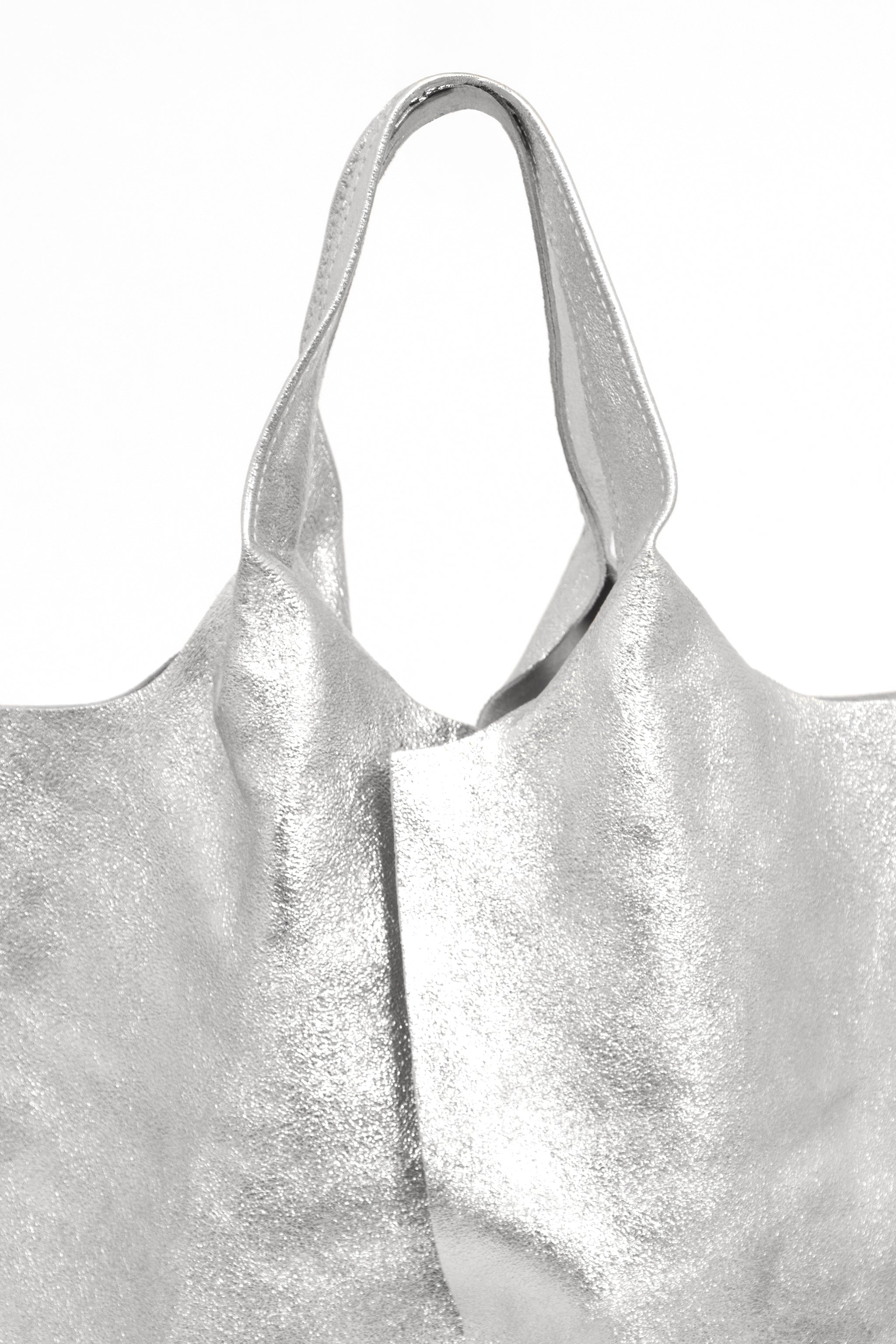 Silver Metallic Italian Leather Shoulder Bag, Image 4 of 4