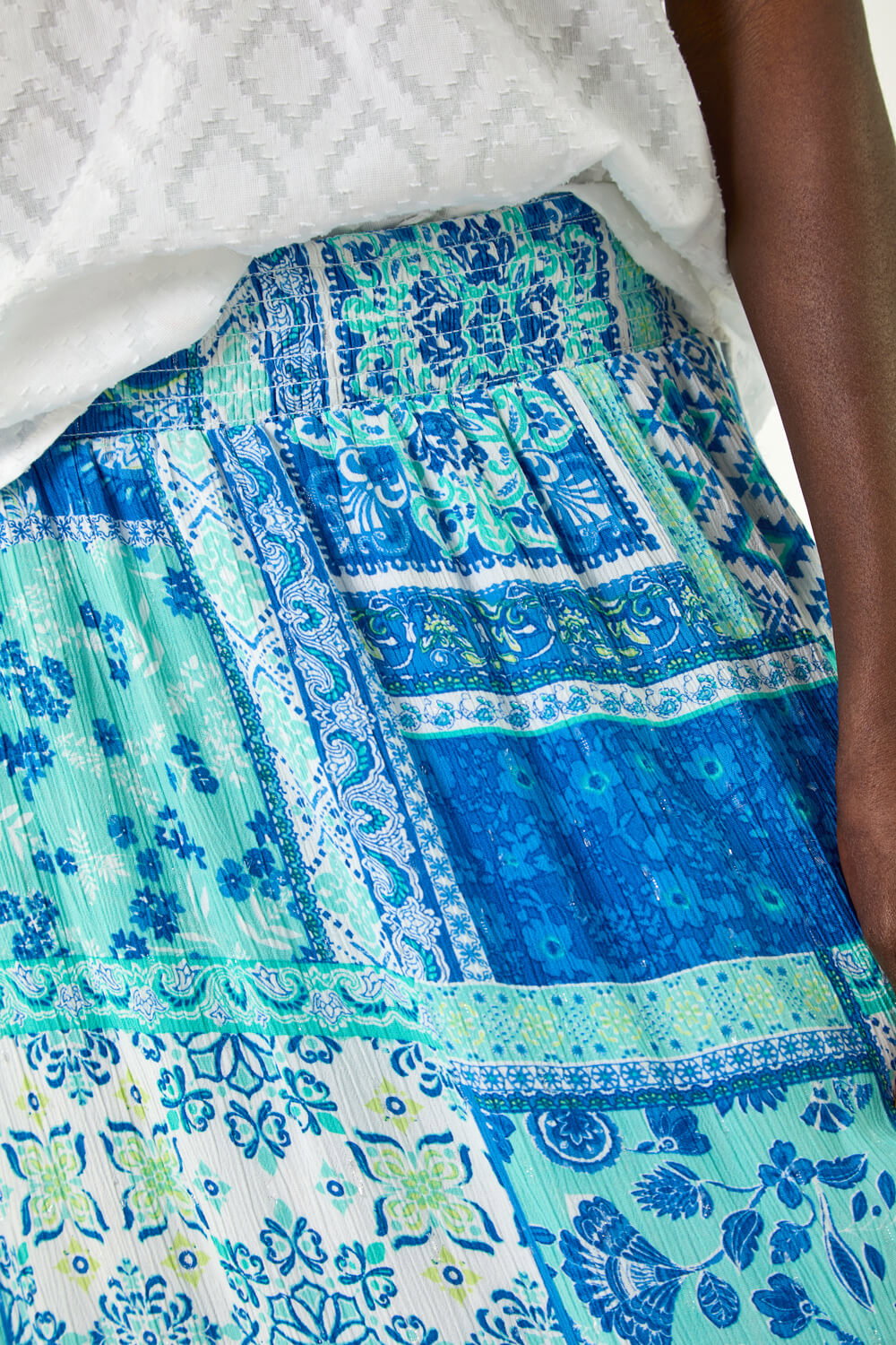 Light Blue Patchwork Shimmer Tiered Maxi Skirt, Image 6 of 5