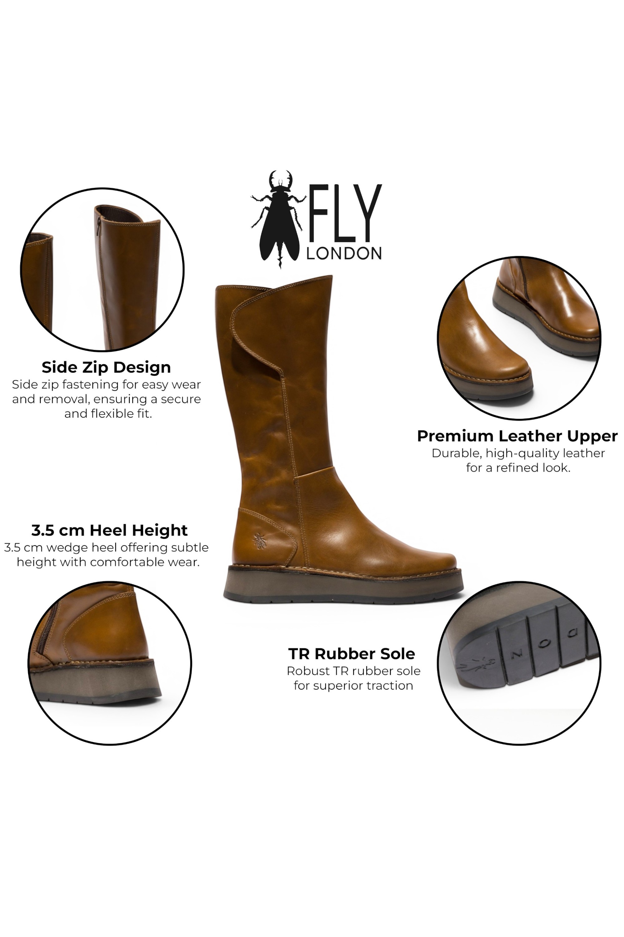 Camel Womens Leather High Long Boots-RHEA042, Image 3 of 5