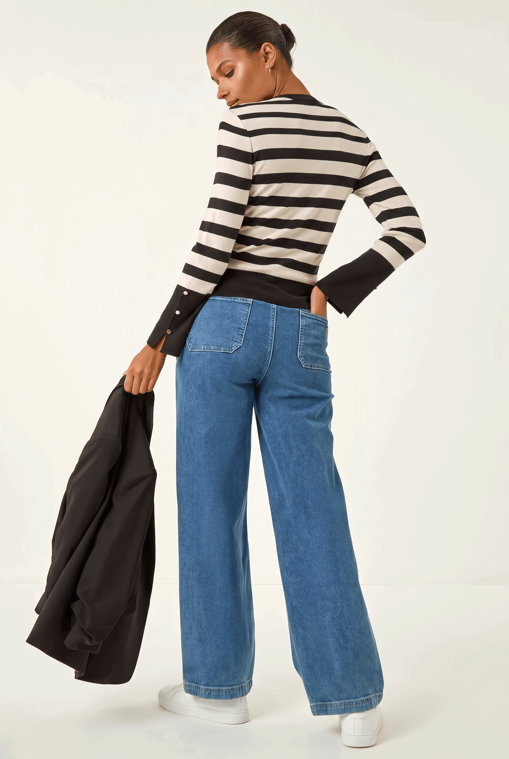 Ivory Stripe Button Detail Knit Jumper , Image 4 of 4