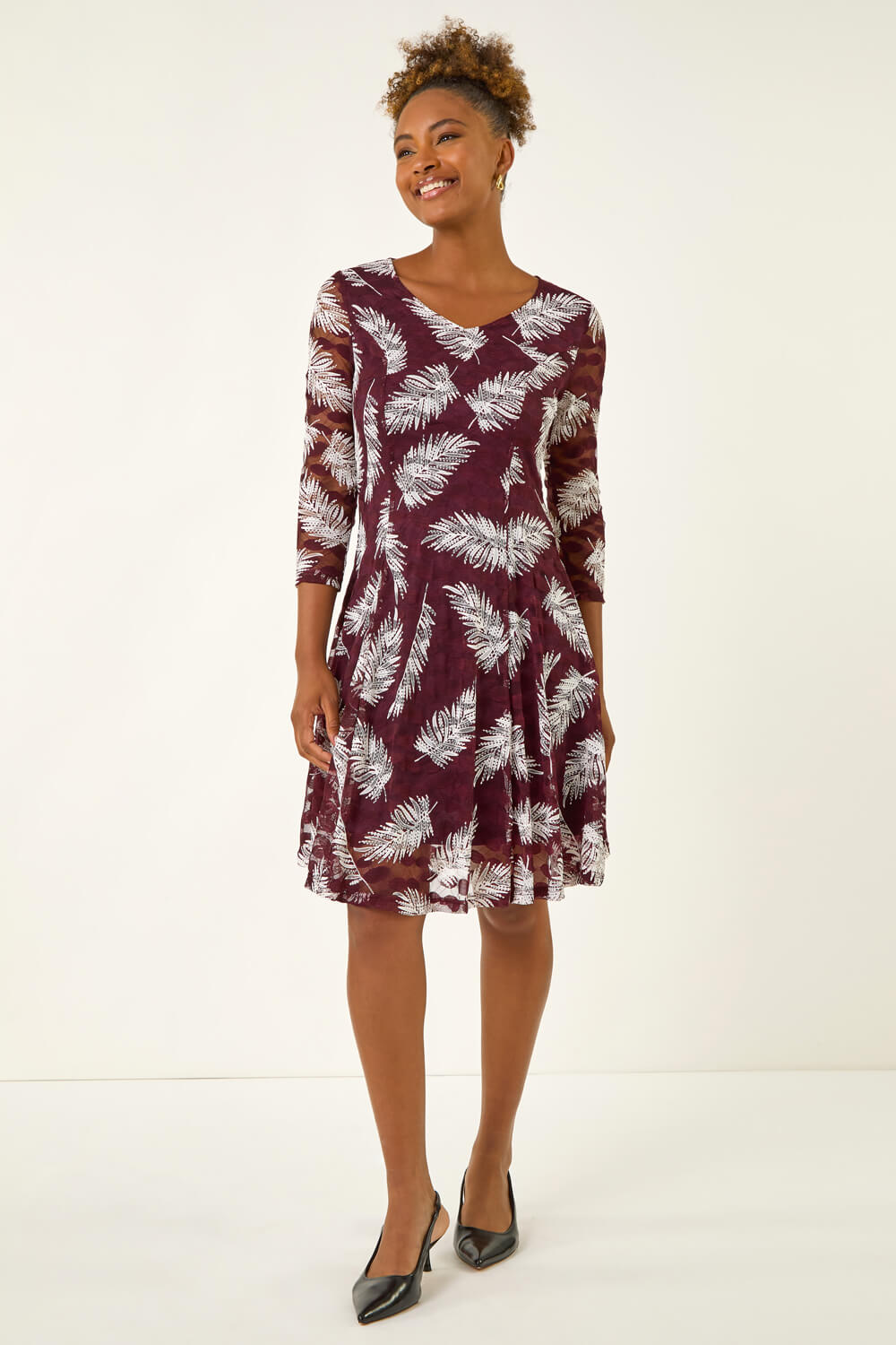 Roman Women's Wine Leaf Print Lace Stretch Dress Size 16