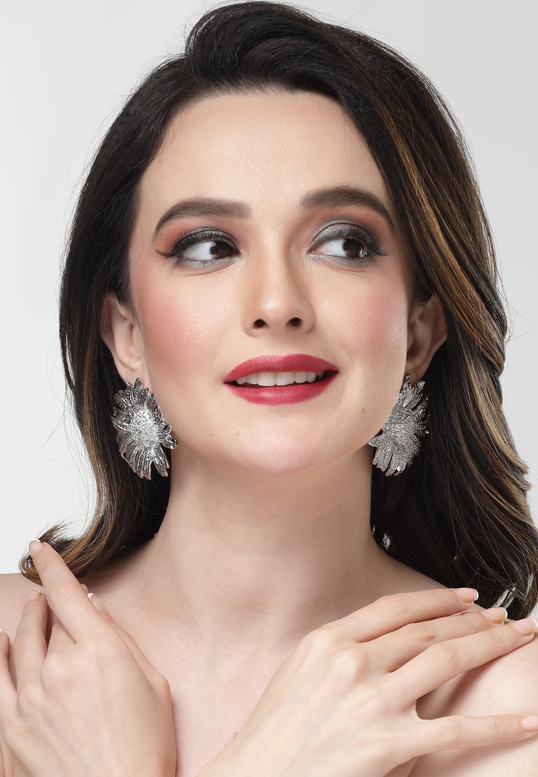 Silver Silver-Coloured Floral Stud Earrings, Image 4 of 5