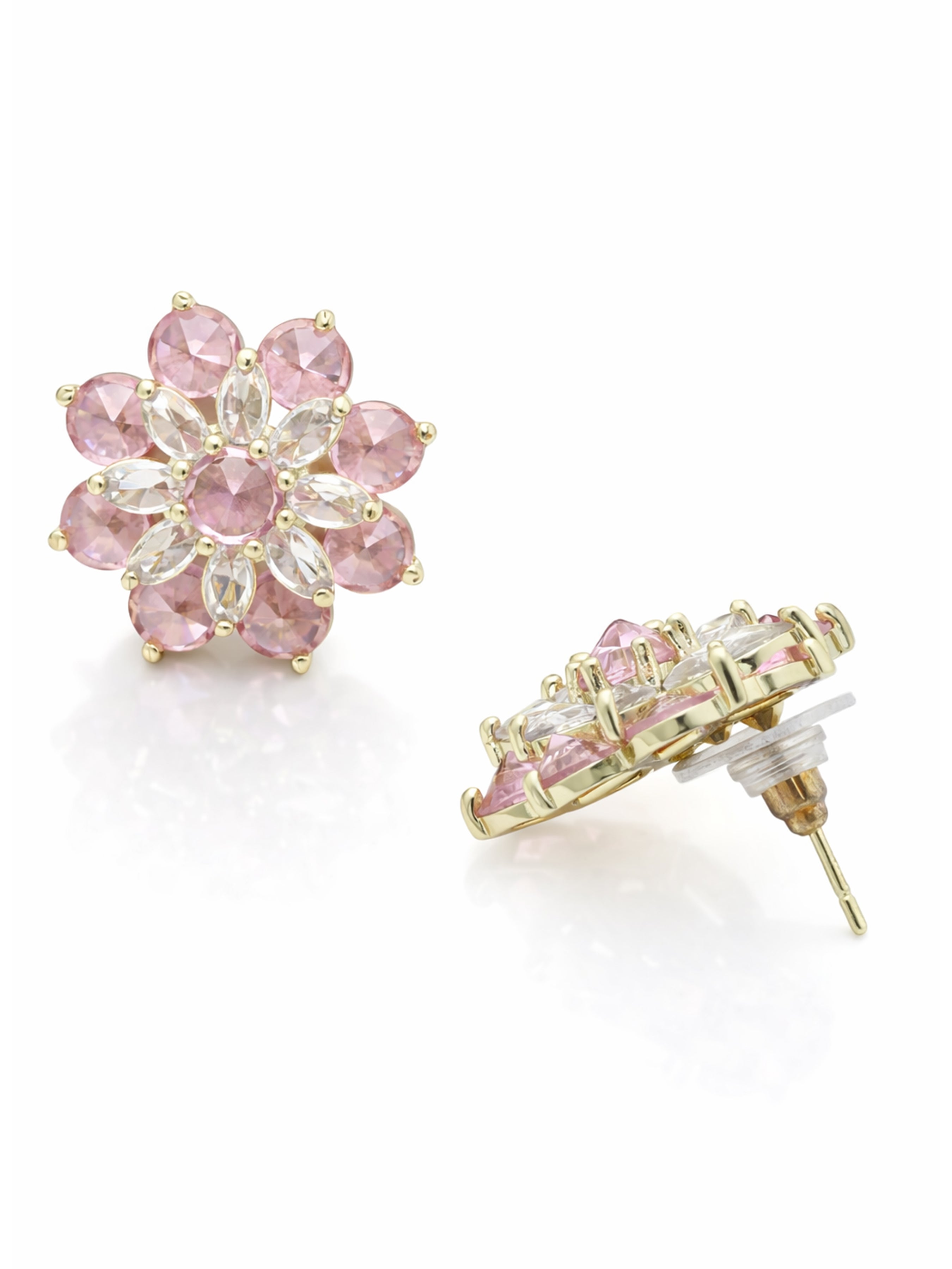 Light Pink Crystal Bloom Cluster Stud Earrings, Image 2 of 3