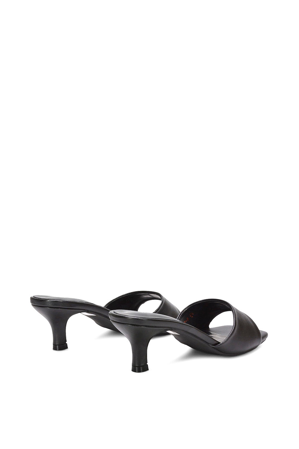 Black XY LONDON Black 'Pearl' Square Toe Stiletto Kitten Heel Mule Sandals, Image 4 of 6