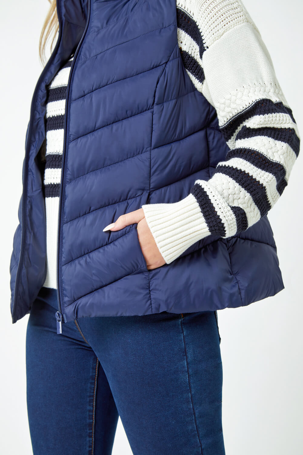 Navy Petite Quilted Padded Gilet, Image 6 of 5
