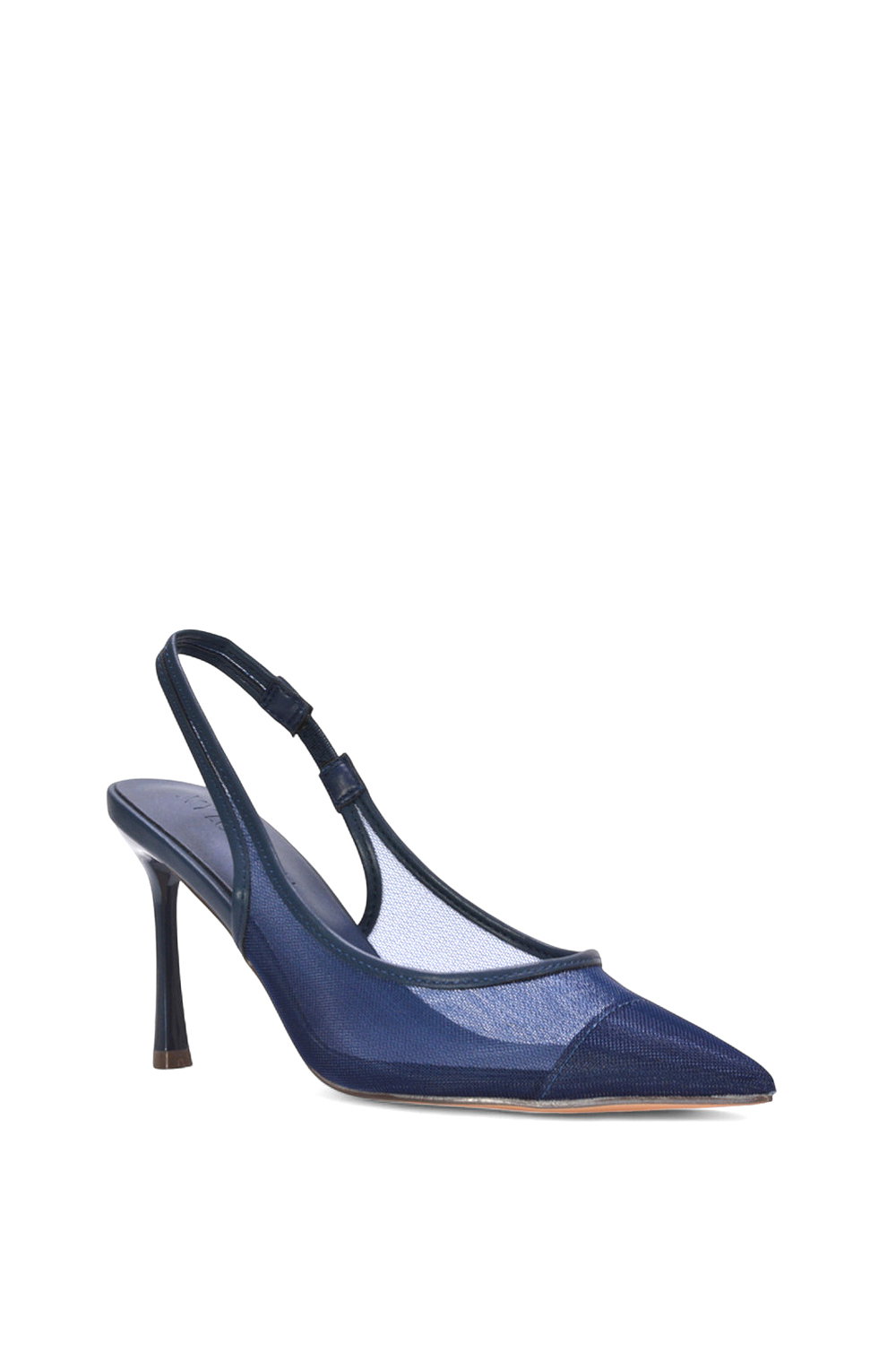 Navy XY LONDON Navy 'Caroline' Pointed Toe Mesh Slingback Court Shoe Heels, Image 2 of 5