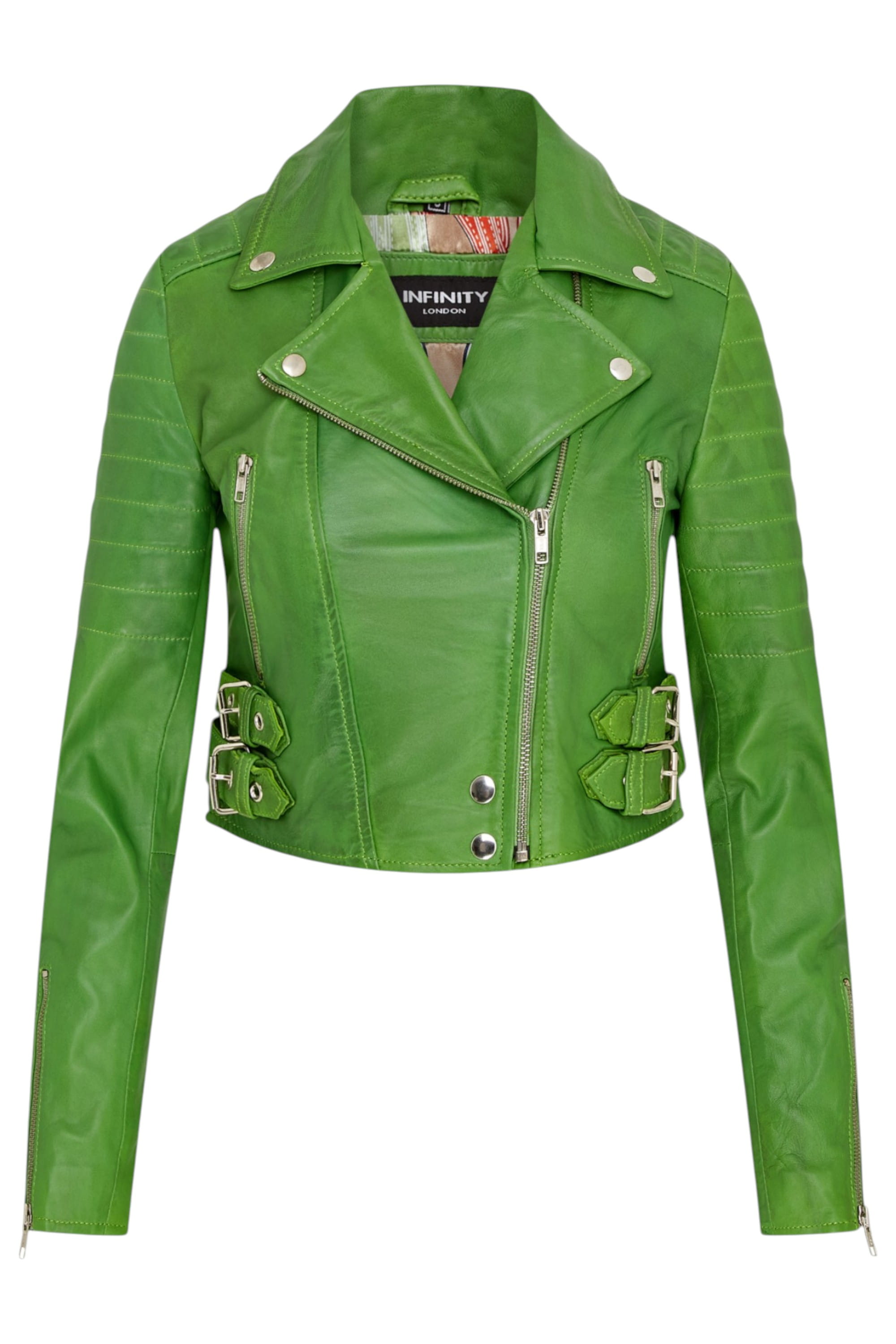 Green Cropped Brando Leather Biker Jacket, Image 2 of 6
