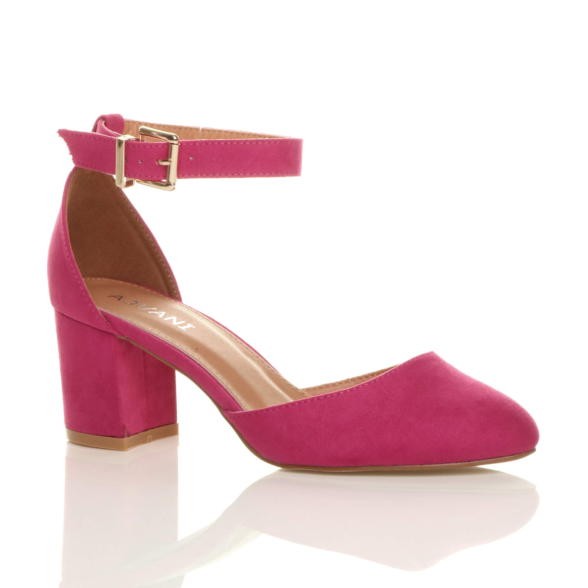 Fuchsia AJVANI Fuchsia Mid Block Heel Ankle Strap 2 Part Heels, Image 1 of 6