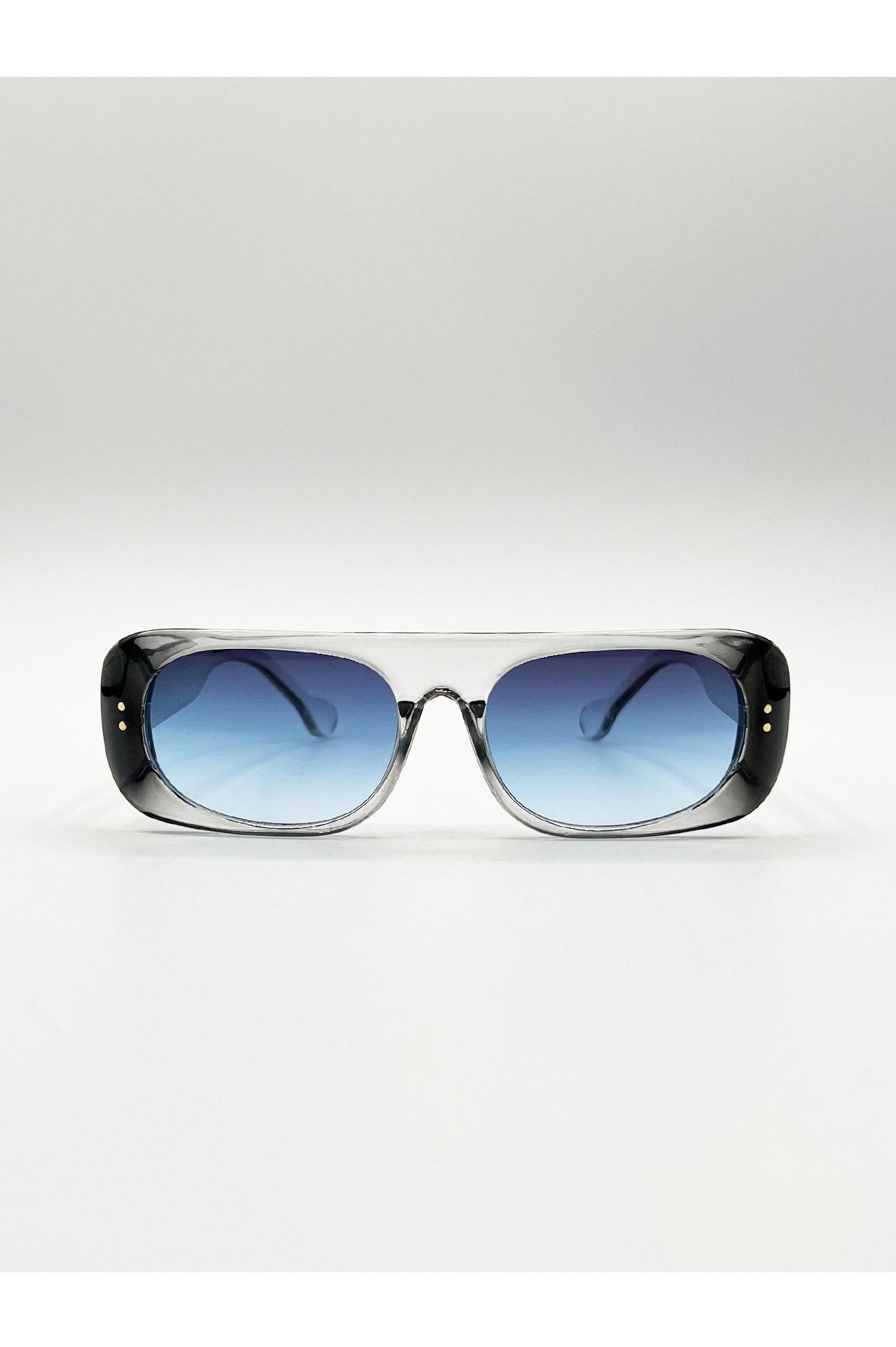 Blue Flat Top Oval Sunglasses In Grey-Blue