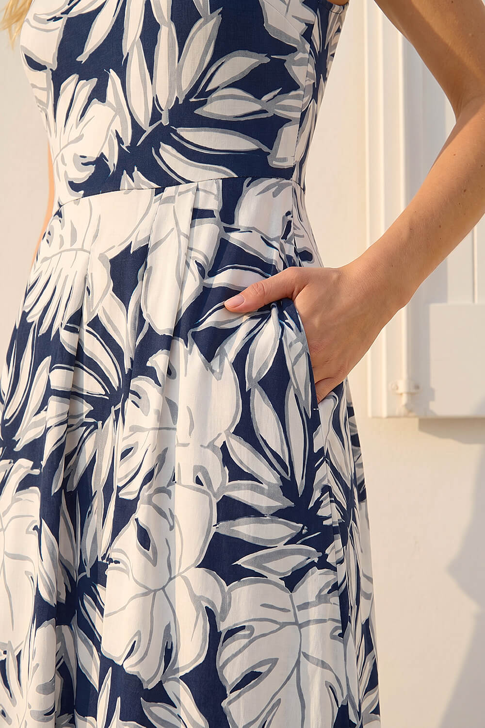 Ivory Palm Leaf Print Midi Dress, Image 5 of 4