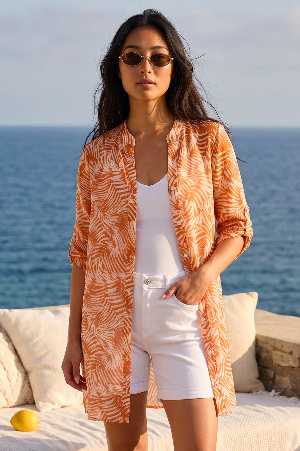CORAL Petite Leaf Print Longline Shirt, Image 1 of 4