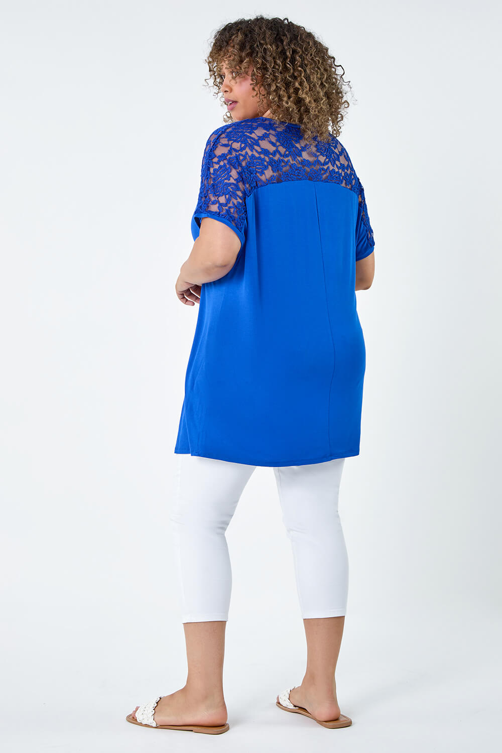 Royal Blue Curve Lace Yoke Stretch Jersey Tunic Top, Image 4 of 5