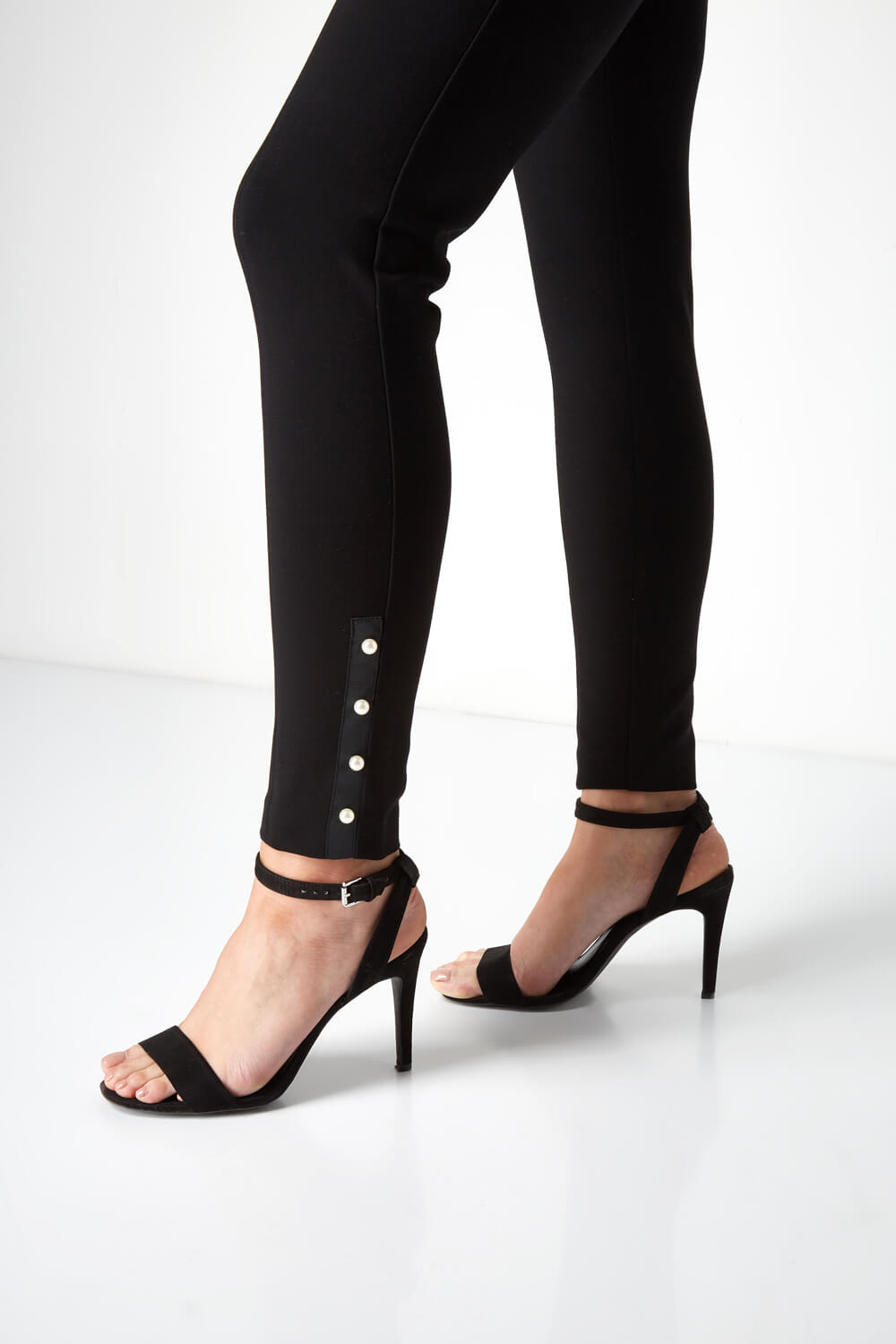 Black Pearl Detail Stretch Trousers, Image 5 of 5