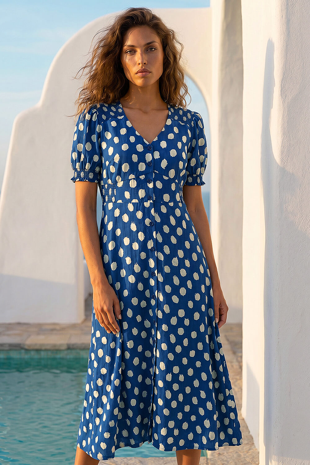 Roman Women's Navy Spot Print Button Midi Dress Size 20