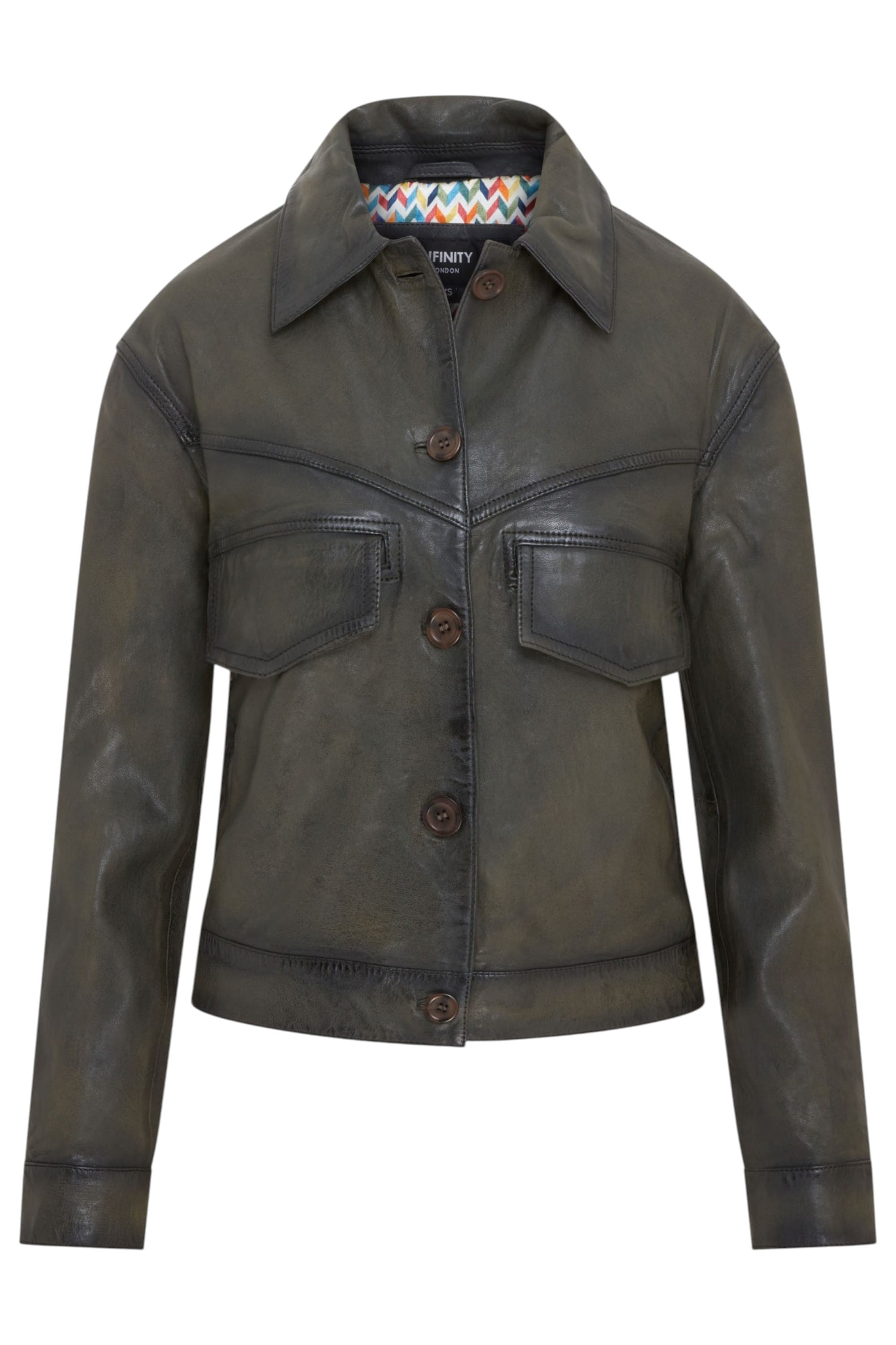 Olive Retro Biker Leather Jacket - Kopervik, Image 1 of 6