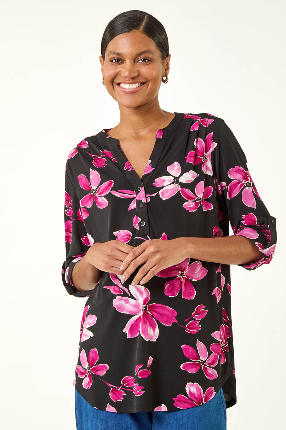 Pink Floral Print Rayon Regular Top