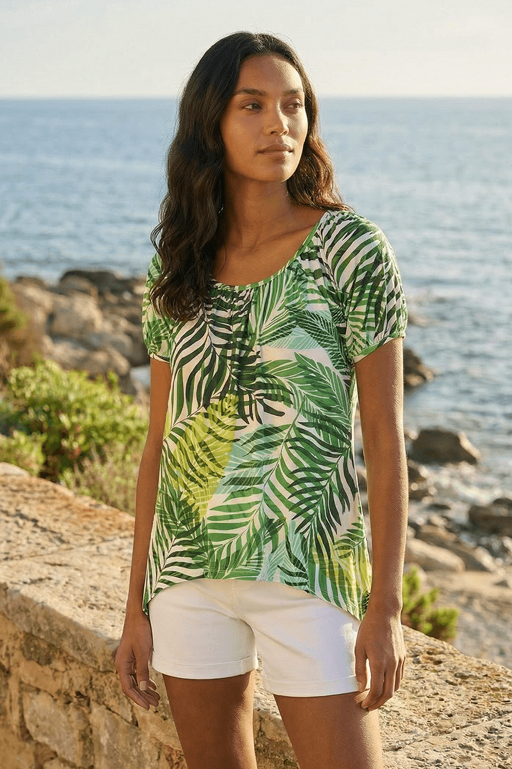 Green Leaf Asymmetric Stretch Tunic Top, Image 5 of 5