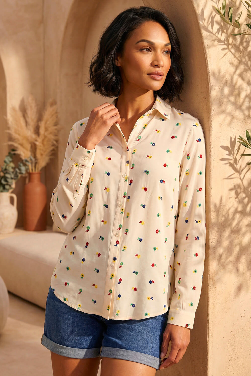 Ivory  Dusk Floral Embroidered Shirt, Image 1 of 4