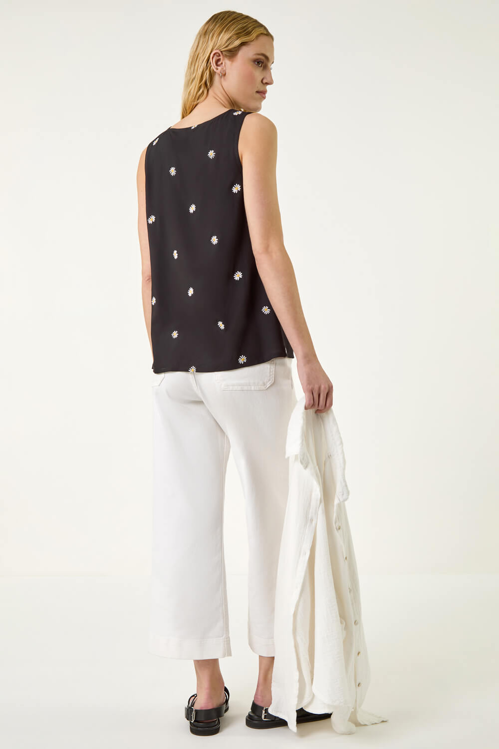 Black Daisy Embroidered Vest, Image 3 of 5