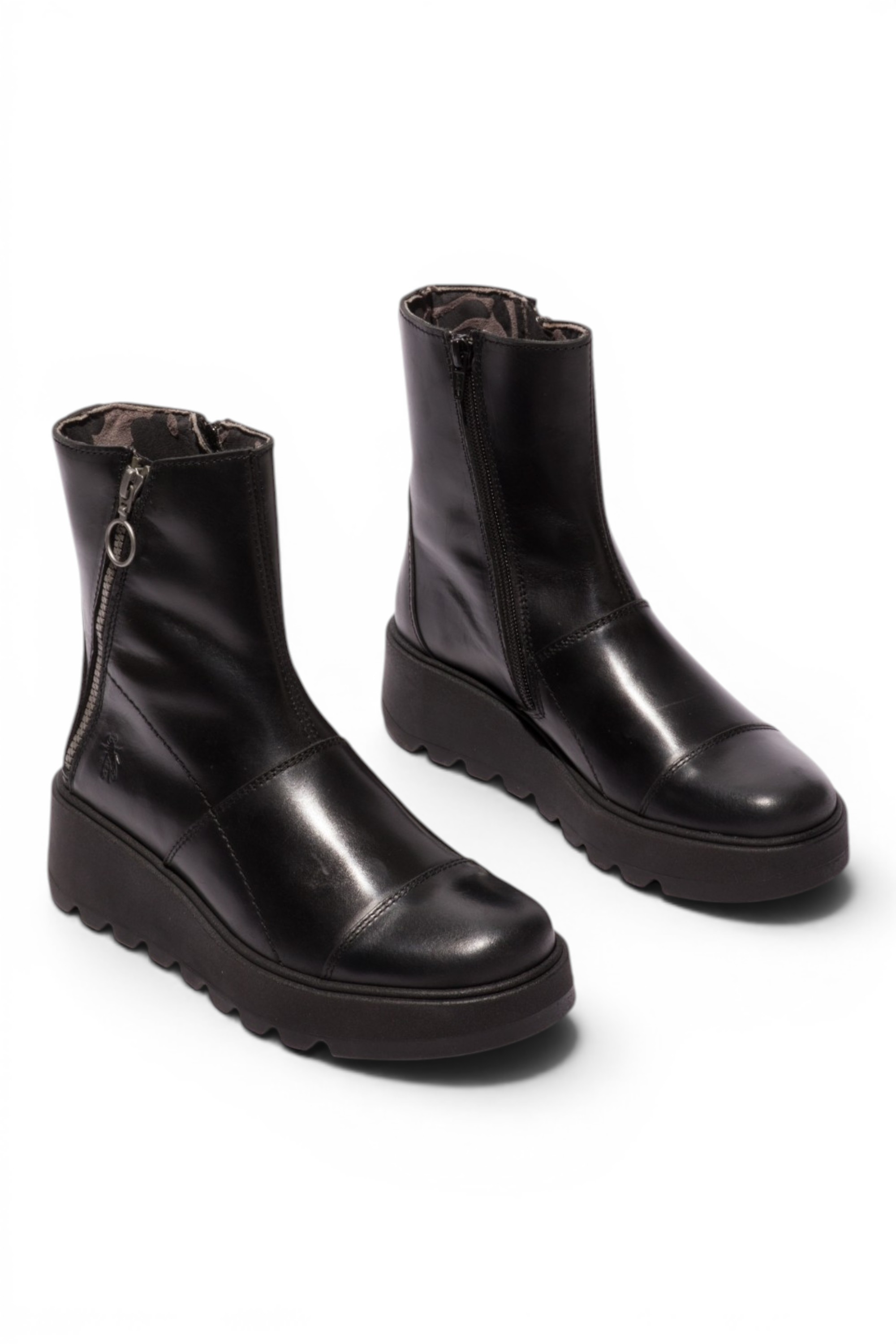 Black Womens Leather Platform Boots-TARP553FLY, Image 2 of 5
