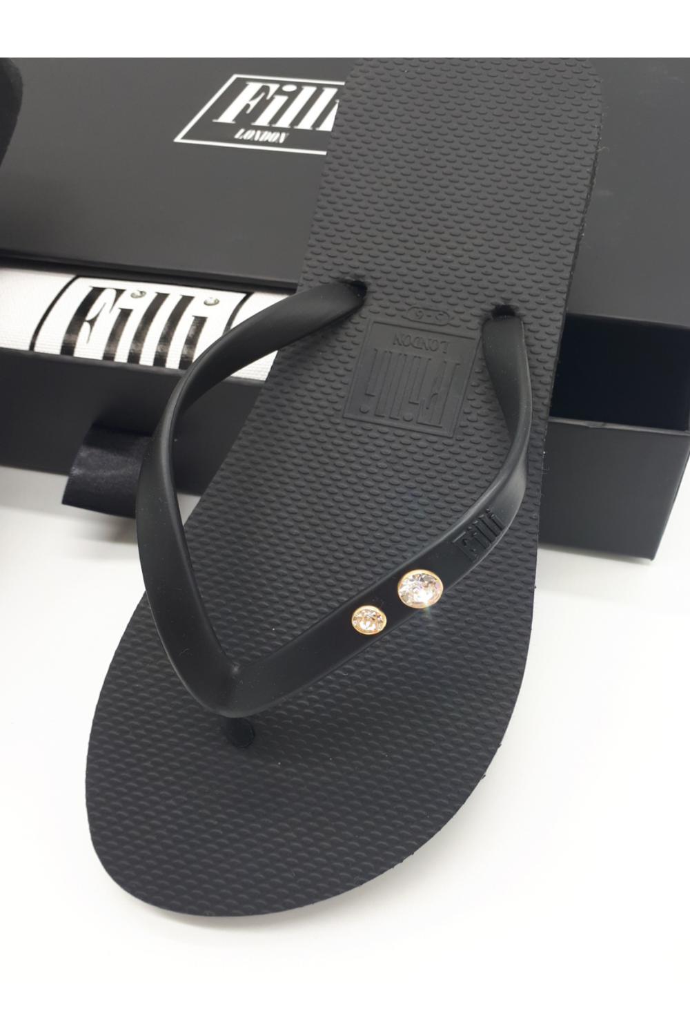 Black Crystal Diamond Luxury Flip Flops, Image 2 of 4