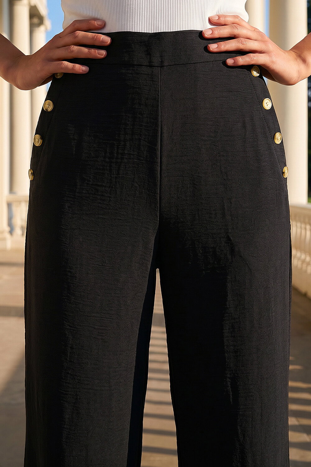Black Petite Button Side Trousers, Image 5 of 4