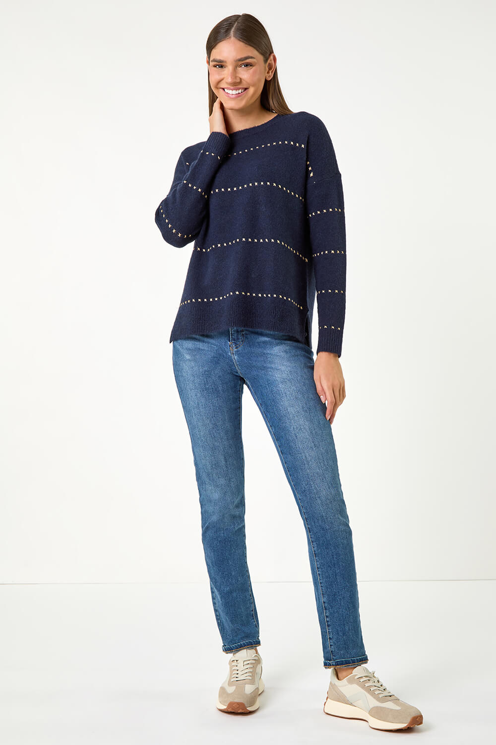 Midnight Blue Shimmer Detail Knit Jumper, Image 3 of 5