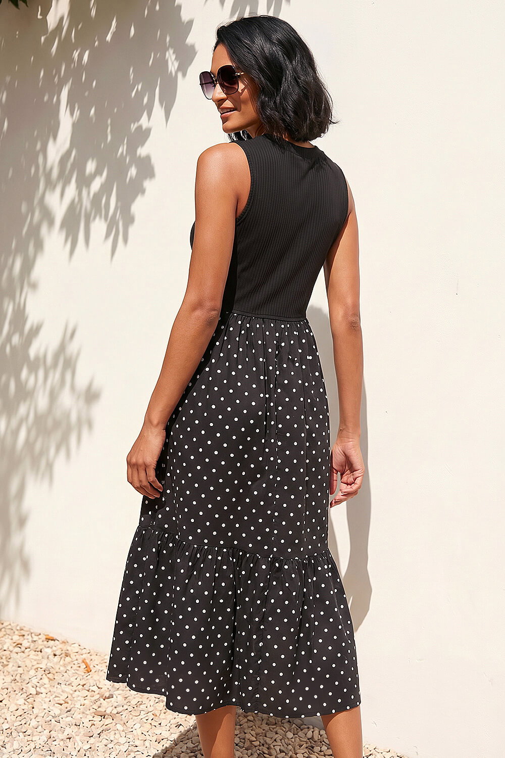 Black Dusk Polka Dot Ribbed Midi Dress , Image 4 of 4