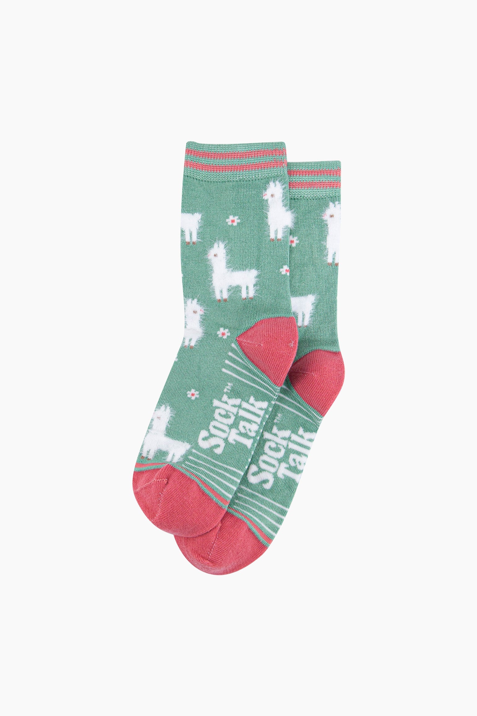 Mint Llama Floral Fluffy Bamboo Socks in Green, Image 3 of 4