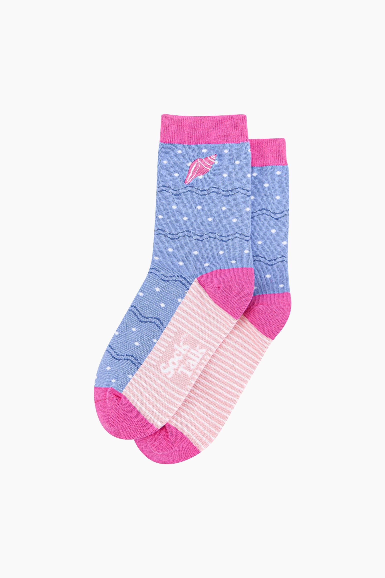 Blue Embroidered Conch Shell Combed Cotton Socks, Image 3 of 4