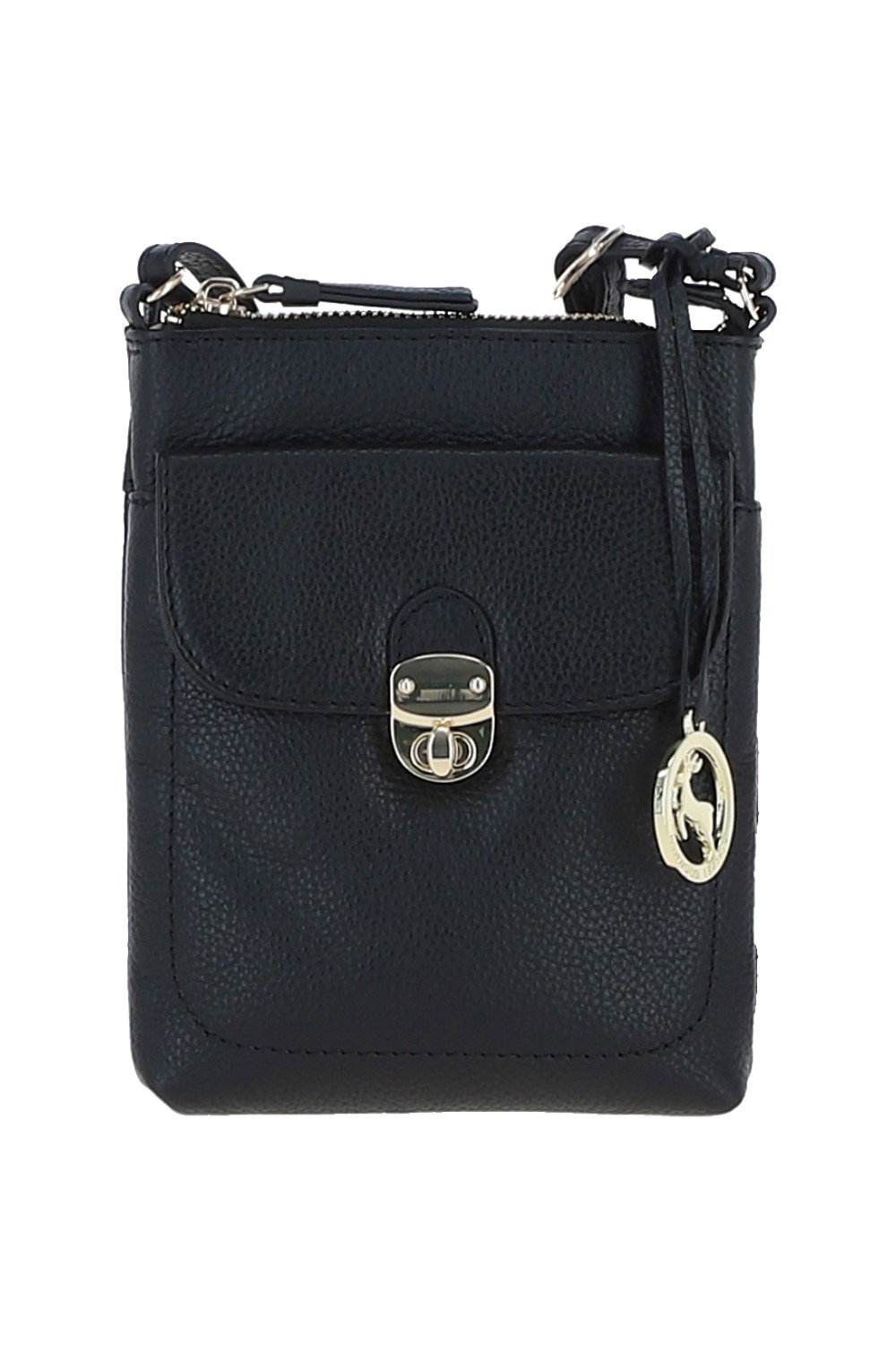 Black Real Leather Crossbody Bag, Image 1 of 4