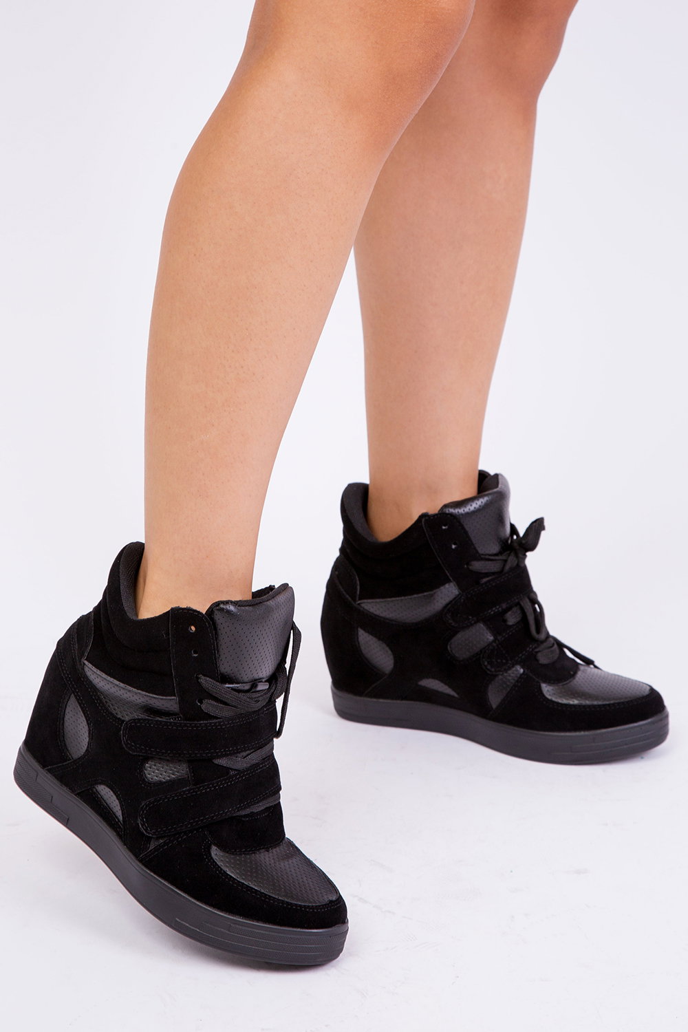Black 'Hitop' Wedge Trainers With A Front Lace Up, Image 2 of 2