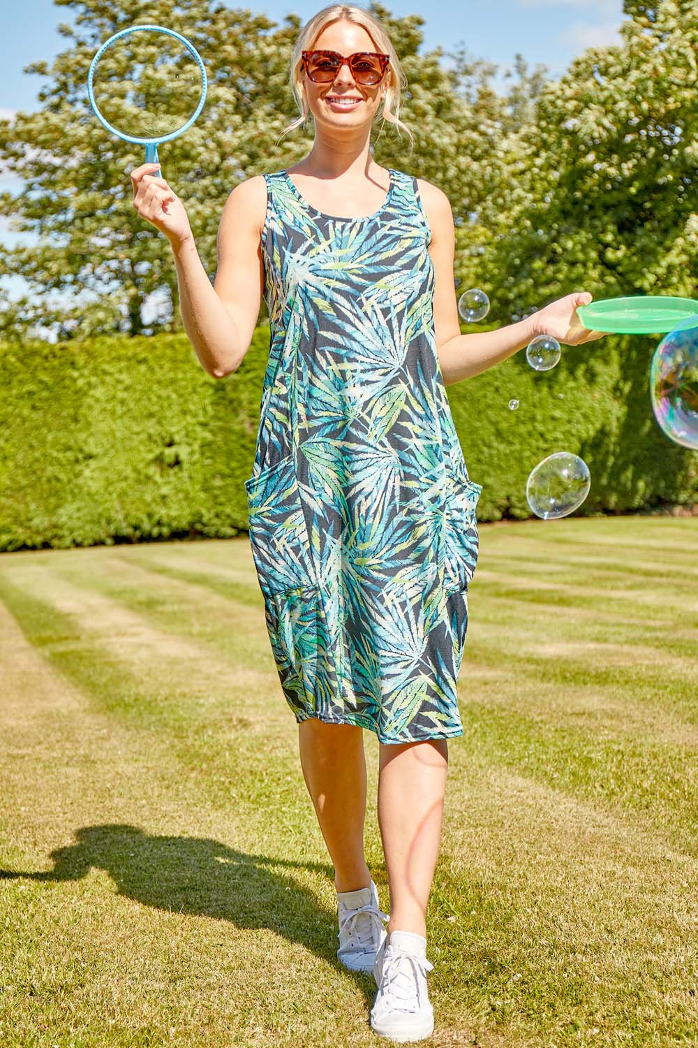 Green Leaf Print Slouch Dress, Image 5 of 5