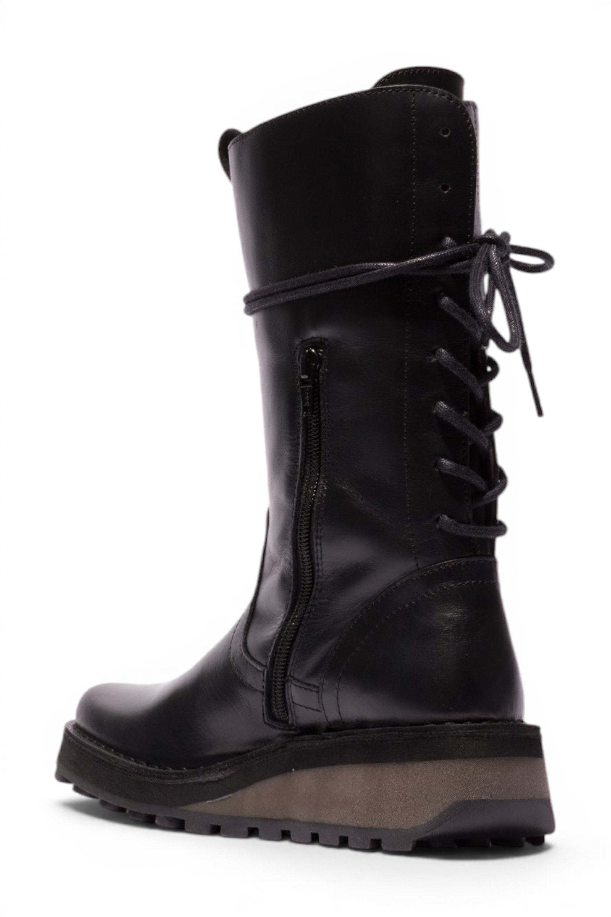 Black Womens Leather Calf Long Boots-HEIG229, Image 4 of 5