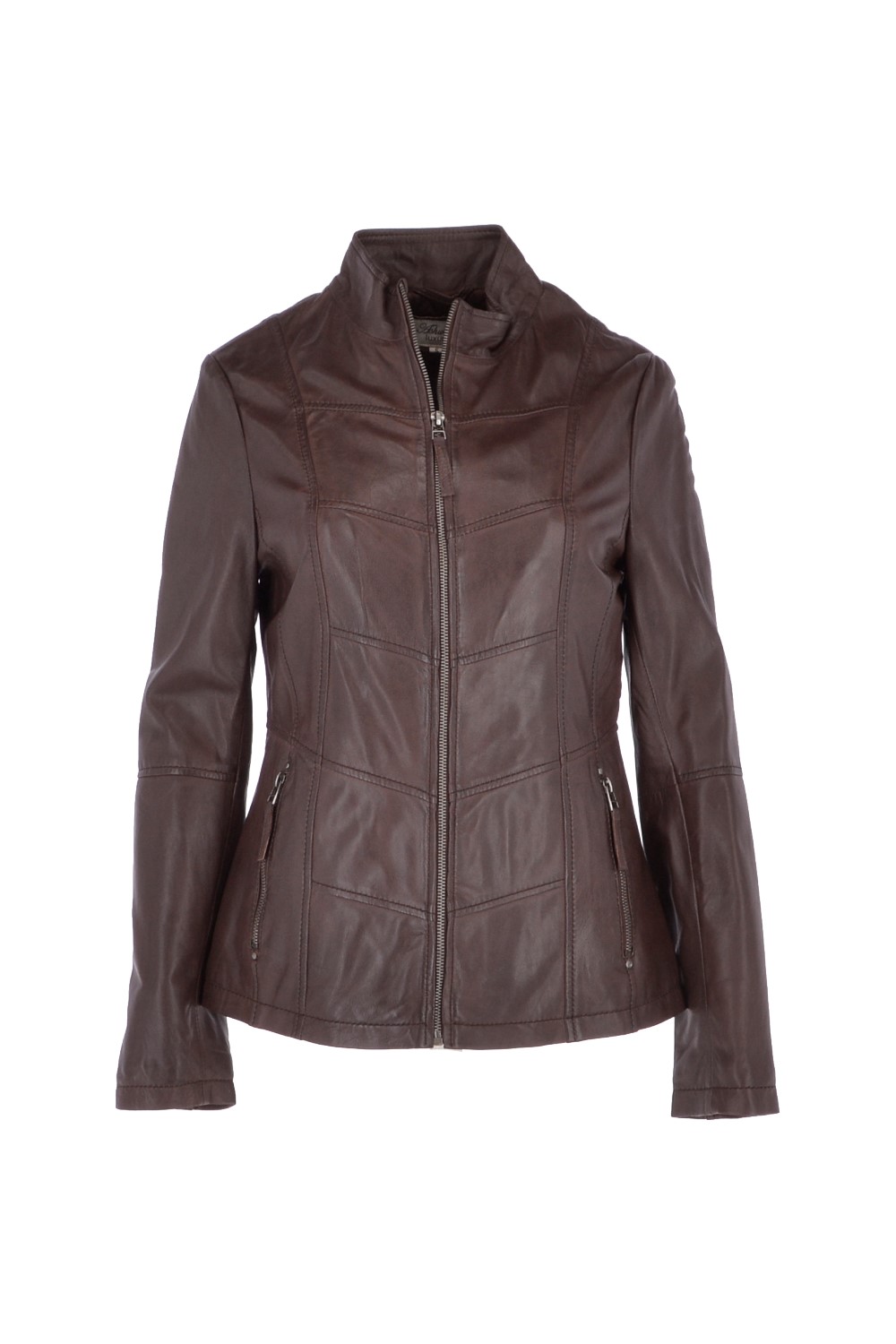 Brown Ashwood Leather Brown 'Isla' Real Leather Mandarin Collared Jacket, Image 2 of 5