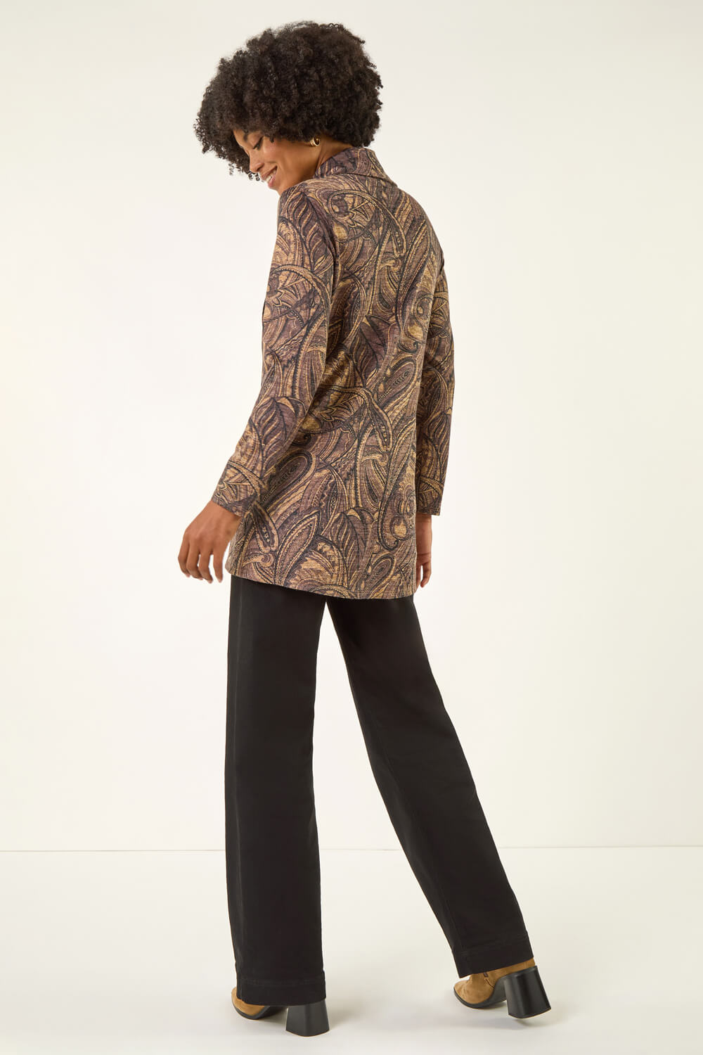 Taupe Paisley Print Cowl Neck Stretch Top, Image 4 of 5