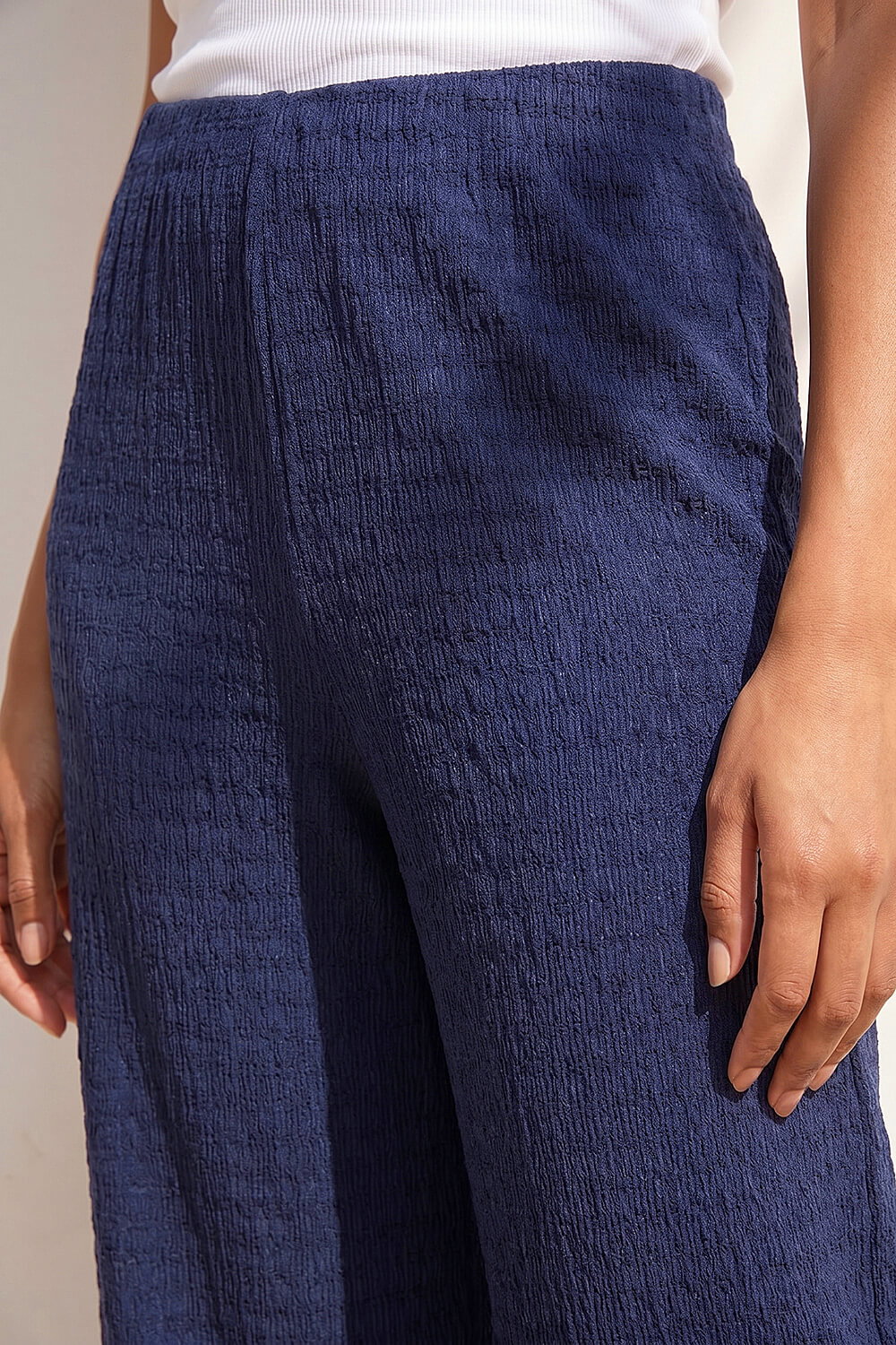 Navy  Petite Textured Stretch Trouser, Image 5 of 4