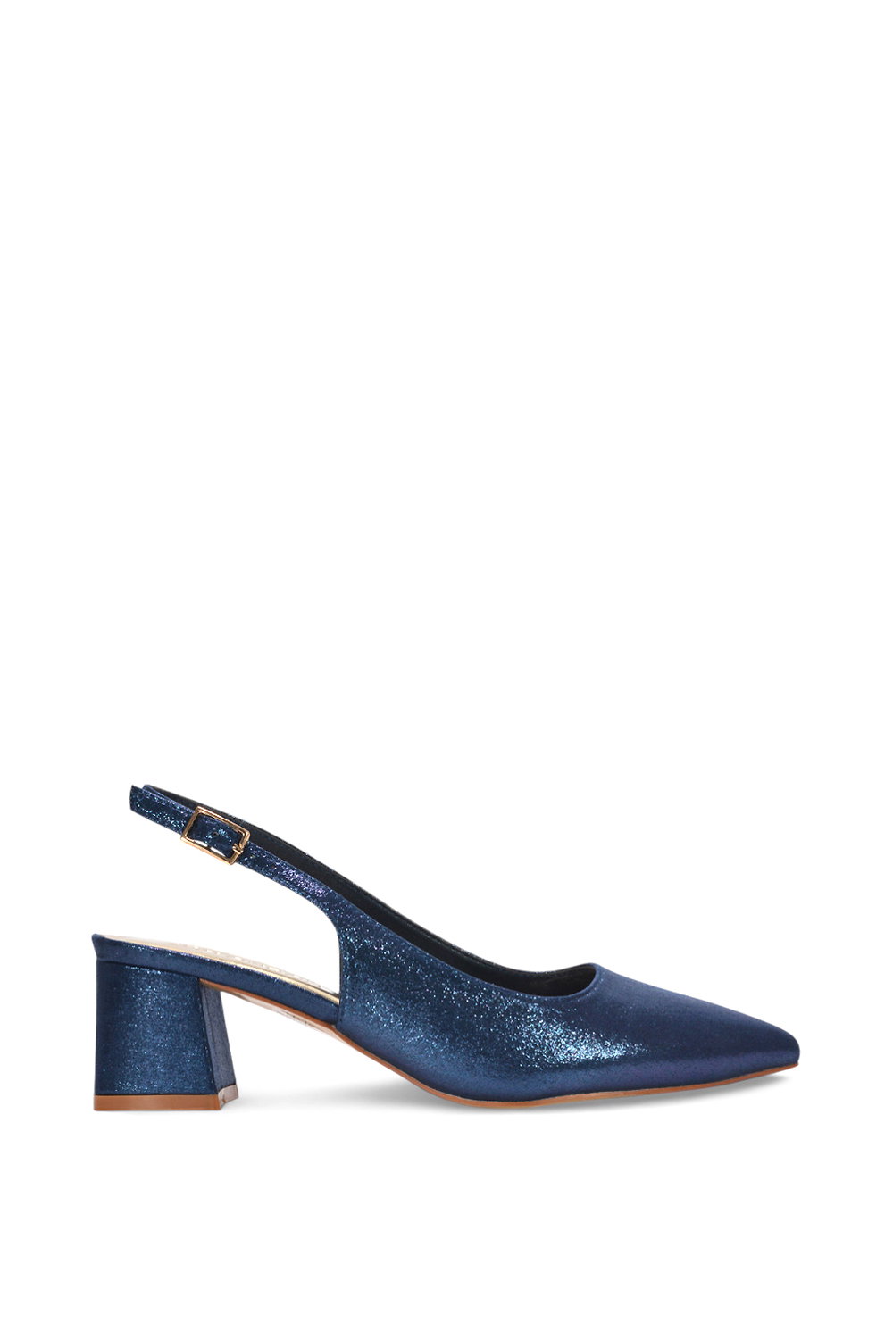 Navy XY London Navy 'Virelai' Shimmer Low Block Heels With Slingback, Image 1 of 6